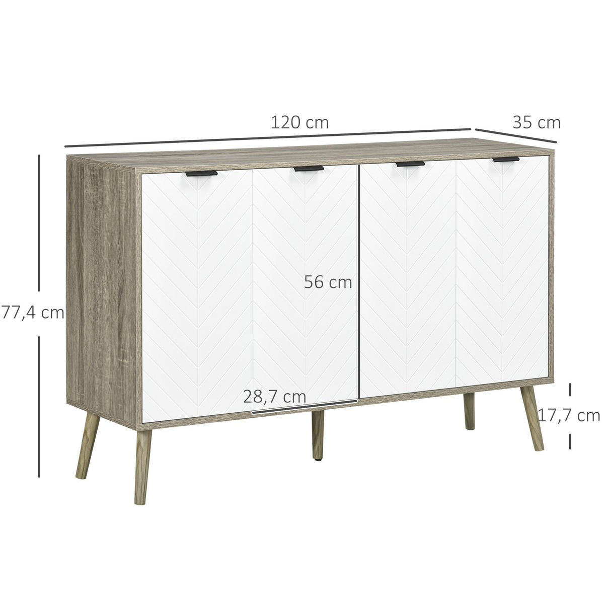SIDEBOARD Weiß/Grau, 4 Türen, 120/35/77,4 cm - Grau, Holz (120/77.4/35cm) - PANGIVO