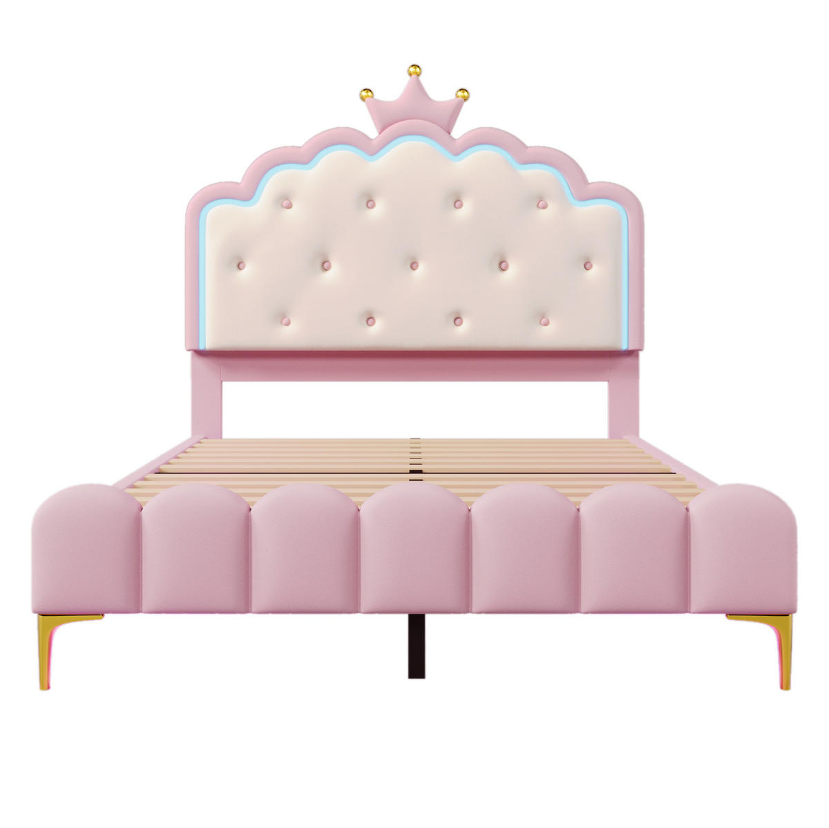 POLSTERBETT 140x200 cm PU Rosa mit Lattenrost und LED - Pink, Holz (140/200cm) - Meubliv