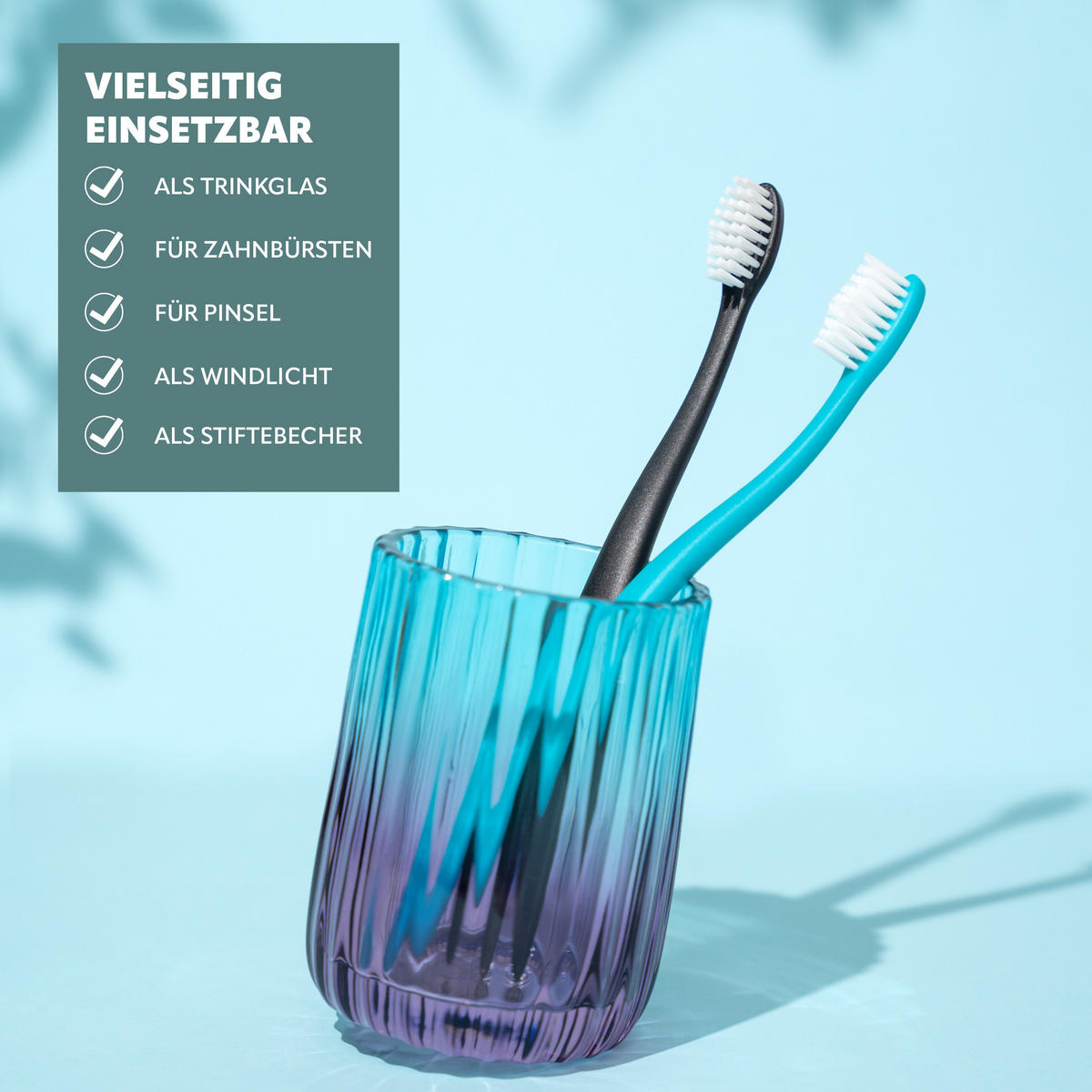 BADEZIMMERSET 2TLG., Seifenspender u. Zahnputzbecher, Glas, blauviolett - Blau/Lila, Glas (8/17/8cm) - bremermann