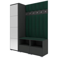 GEPOLSTERT Garderoben-Set Nela II LUX (Spiegel – Farbe Graphit + Stoff Trinity 28) - Dunkelgrün/Silberfarben, Holz/Holzwerkstoff (150/187/40cm) - Ravio