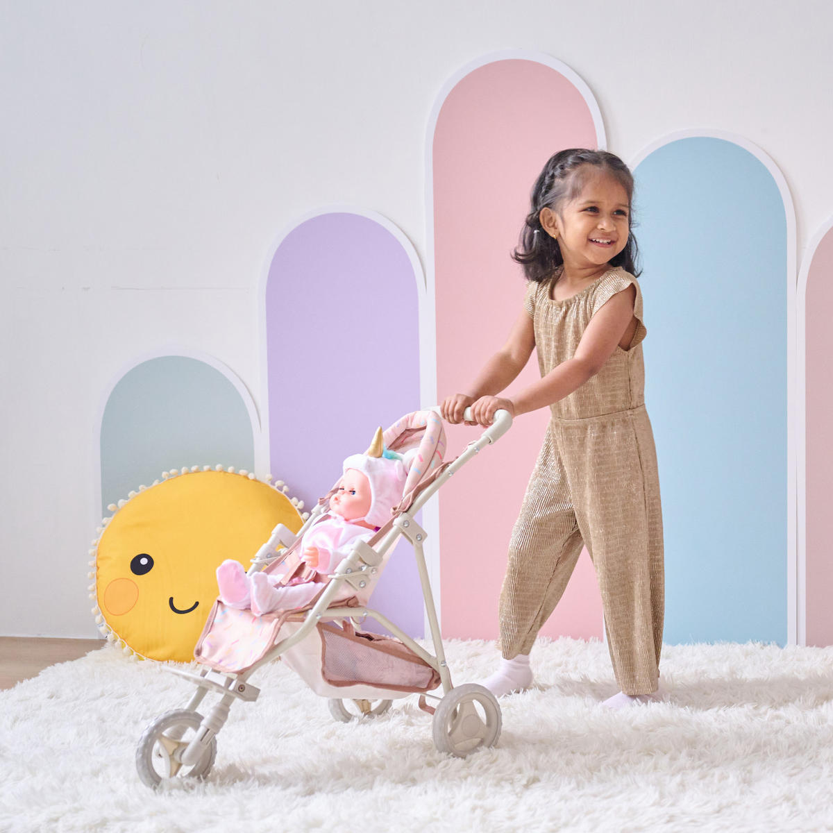 PUPPENWAGEN Jogging, Beige, 54cm - Beige, Holzwerkstoff (33/54/61cm) - Teamson Kids