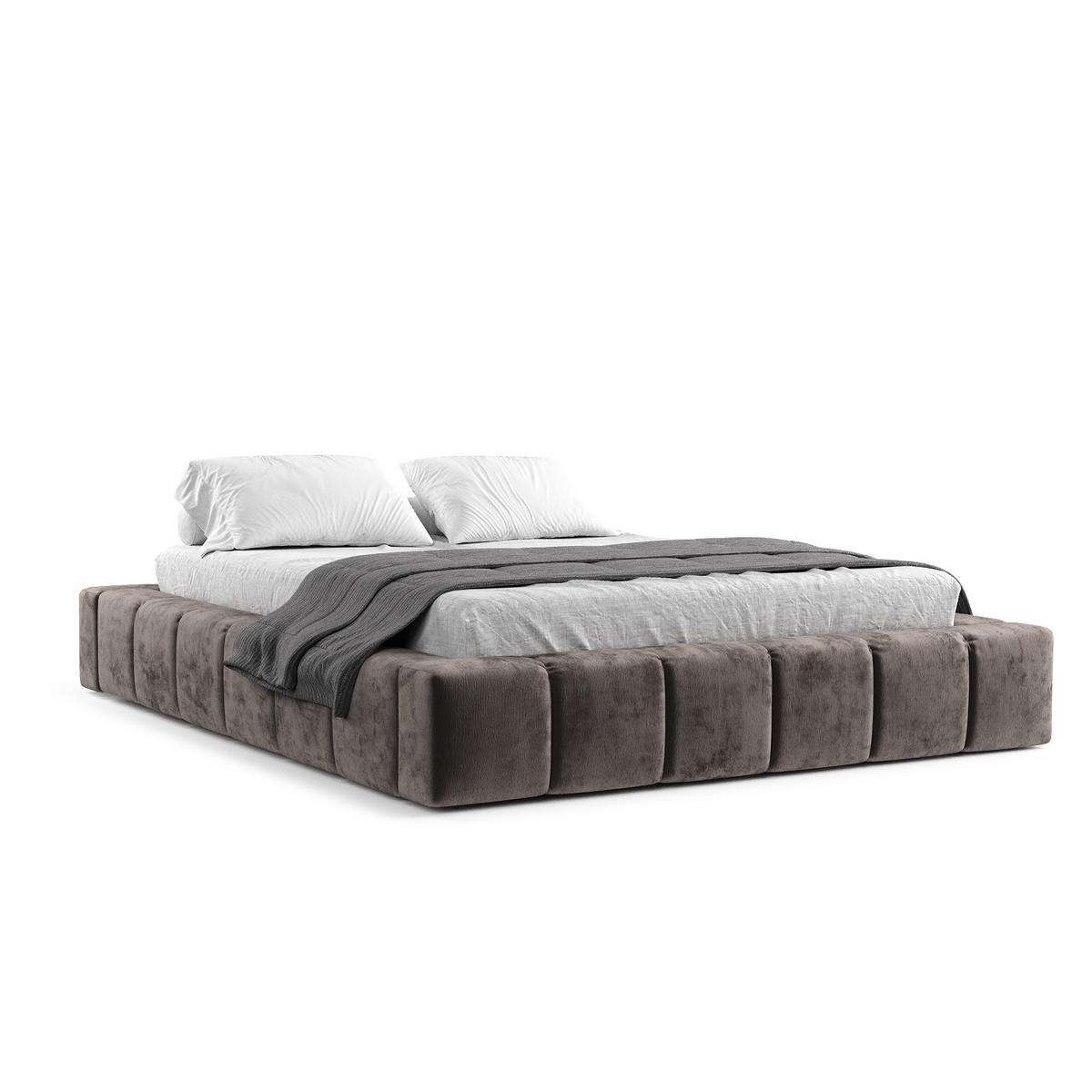 POLSTERBETT Aruba Braun 180/200 cm im Chenille-Stoff - Schwarz/Naturfarben, Holz/Holzwerkstoff (180/200cm) - Maison de Reve