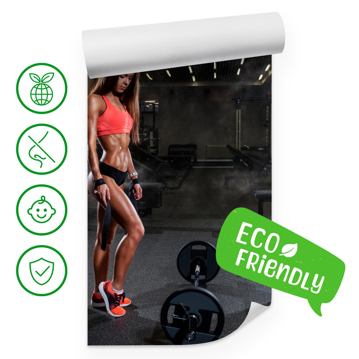 FOTOTAPETE Fit Frau Gym Langhantel Kraft Sport Fitnessstudio 400x280 - Schwarz/Braun, Papier (400/280cm) - Muralo