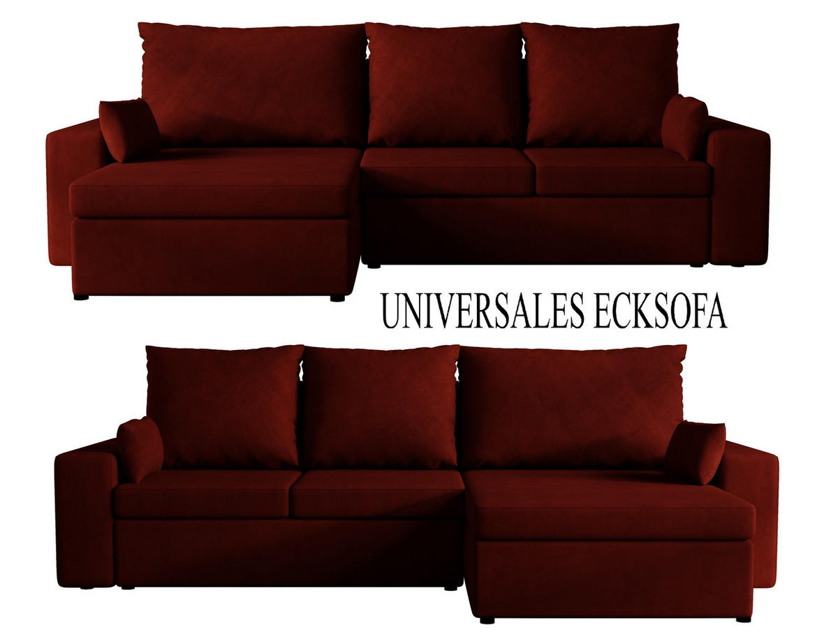 ECKSOFA Paco mit Bettkasten und Schlaffunktion, L-Form/XL-Form, Velourstoff, Universal - Weinrot, Holzwerkstoff (276/145cm) - 4ALL HOME