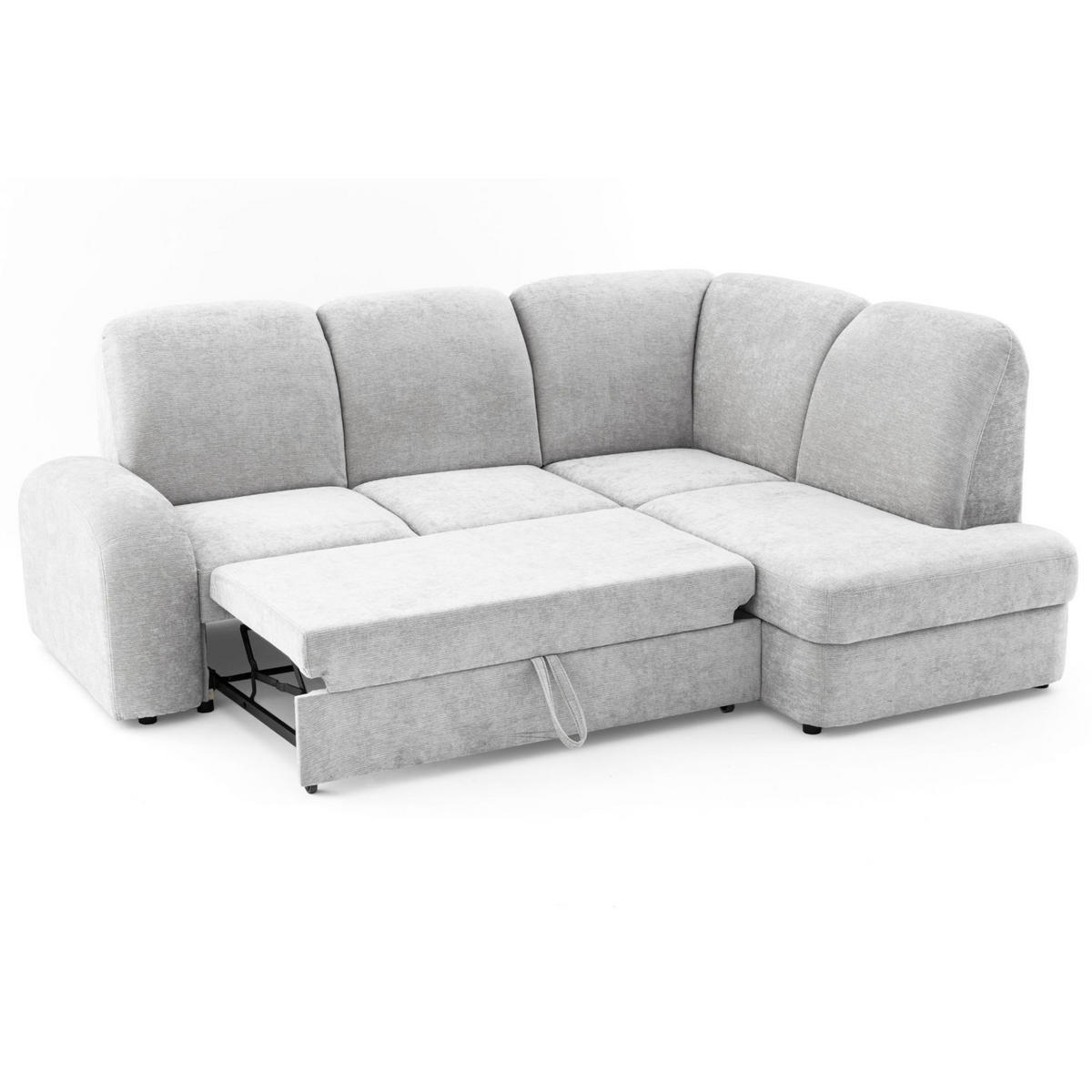 ECKSOFA VIBE L Rechts mit Schlaffunktion 129x205 Chenille Hellgrau - Hellgrau/Schwarz, Holz/Kunststoff (250/186cm) - Muffo