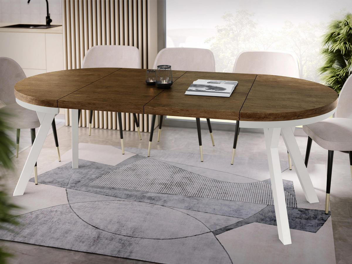 ESSTISCH Lume Weiß runder ausziehbarer, Lefkas Eiche 100-200/100/76 cm - Alteiche/Weiß, Holz/Holzwerkstoff (100/100/76cm) - WFL GROUP