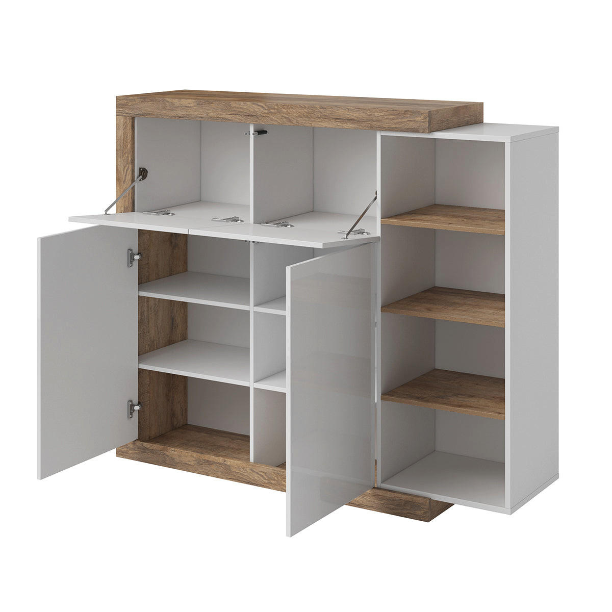 KOMODA Azior Bela in lesena - bela, leseni material (150.7/127.7/40cm) - Petits-meubles