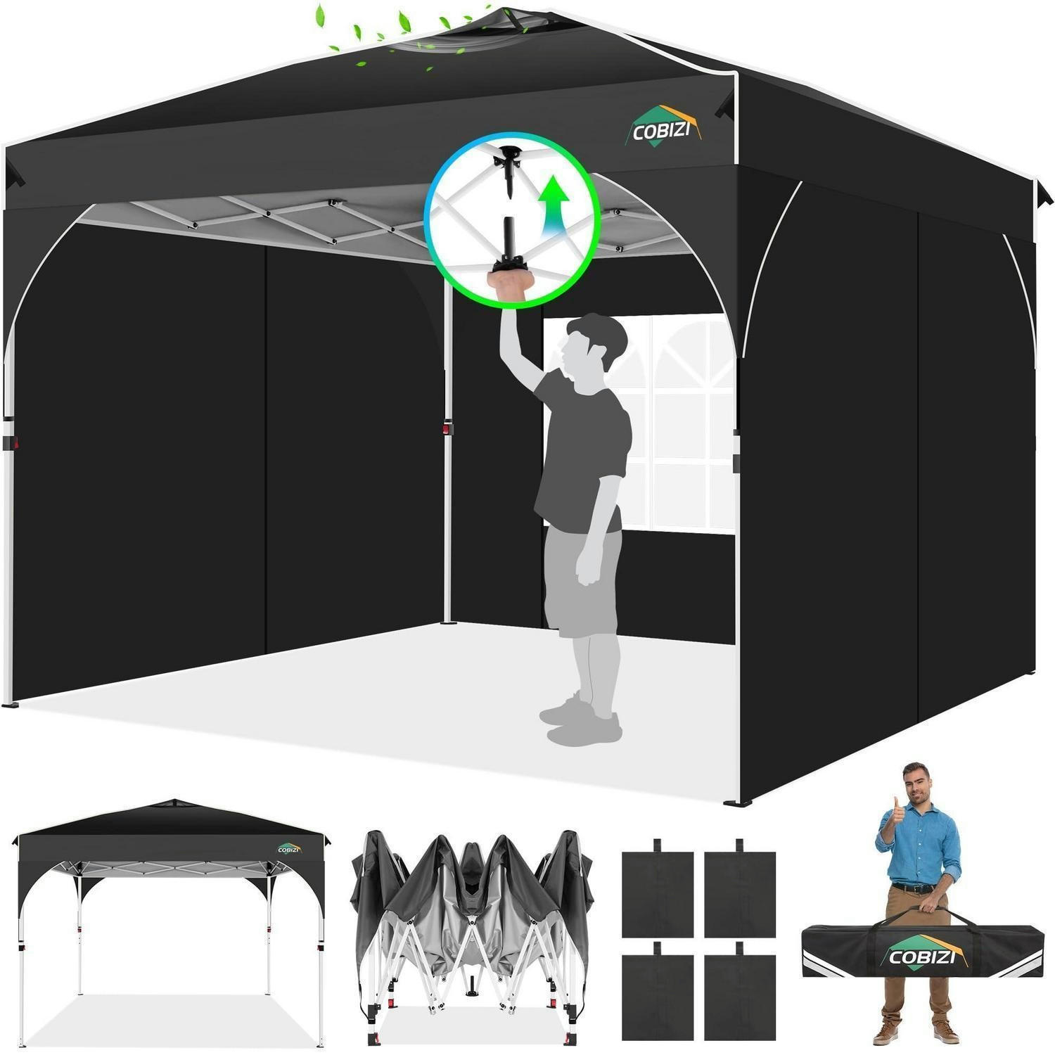 FALTPAVILLON 3x3m Schwarz mit 3 Seitenteilen - Schwarz, Textil (300/204/204cm)