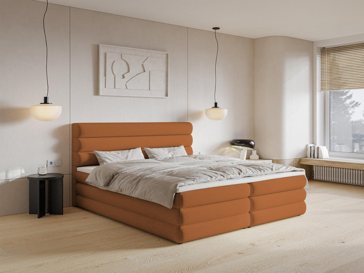 BOXBETT ALEGRE Kupferbraun 180x200 cm - Schwarz/Kupferfarben, Holz/Textil (180/200cm) - Selsey
