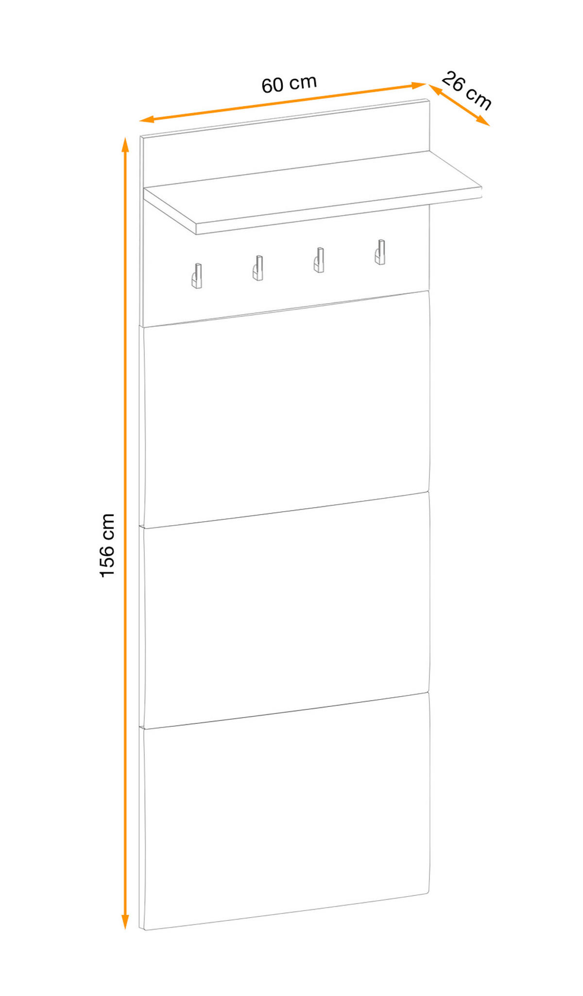 GARDEROBENPANEEL Eiche Jackson 60 cm, Wandgarderobe gepolstert - Eichefarben, Holzwerkstoff (60/156/28cm) - Furn.Design