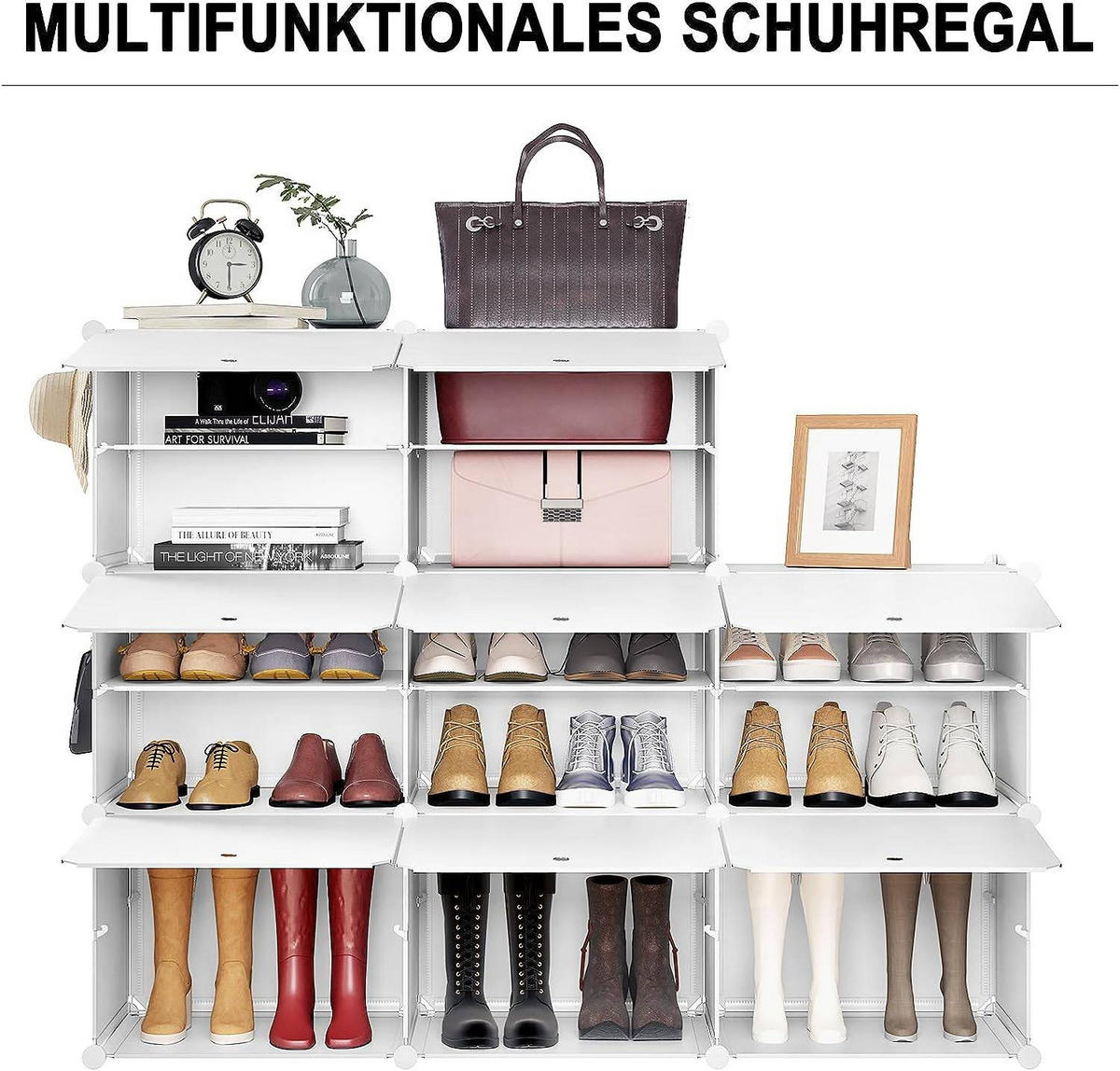 SCHUHREGAL mit 8 Fächern, Weiß - Weiß, Kunststoff/Metall (94/144/36.5cm) - Woltu