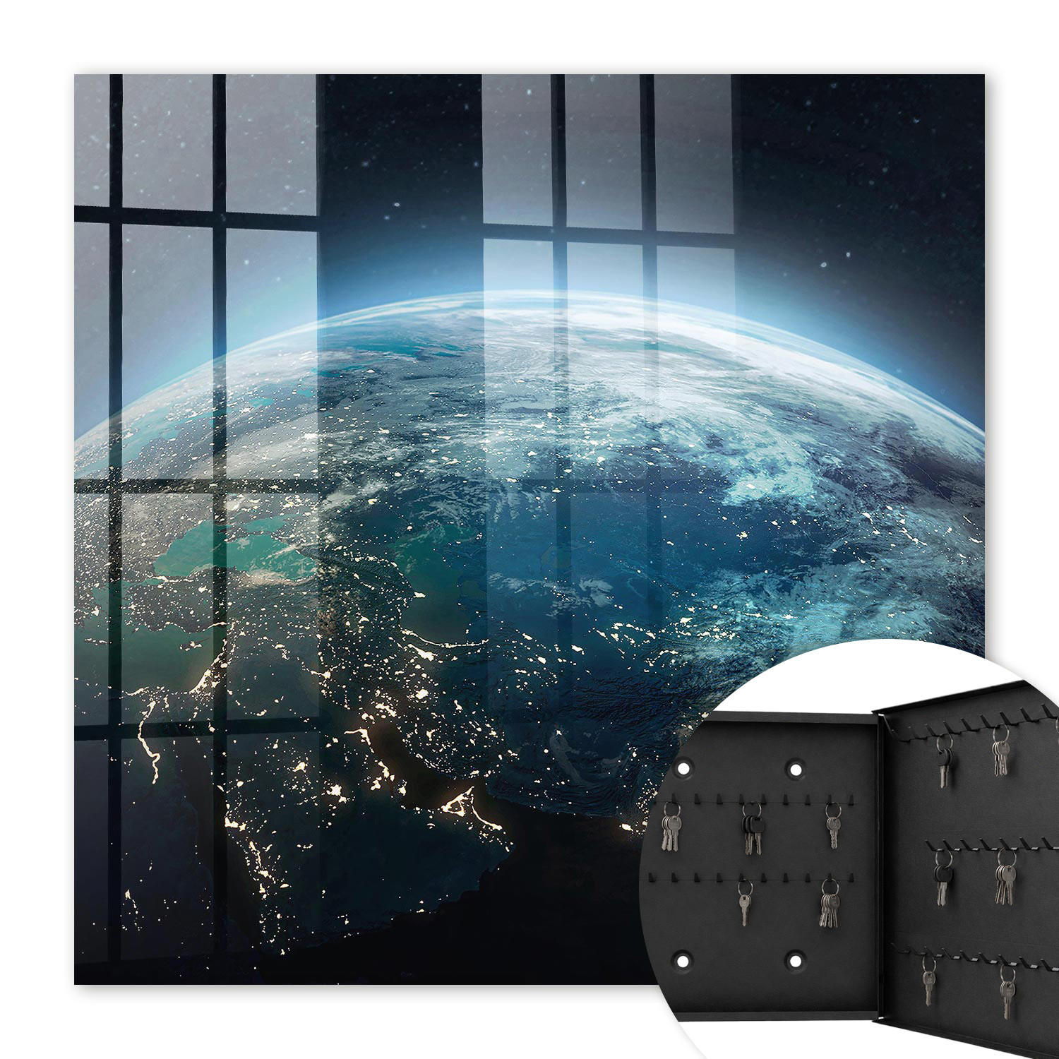 SCHLÜSSELBOX Schwarz 30x30 cm- Türöffnung nach rechts - Nacht Erde - Blau, Metall (30/30/5cm) - TULUP