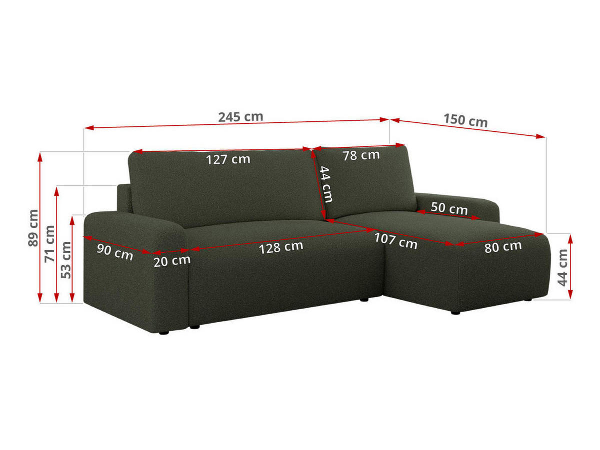 ECKSOFA ARGOS Grün Boucle - Schwarz/Grün, Kunststoff/Textil (245/150cm) - MKS