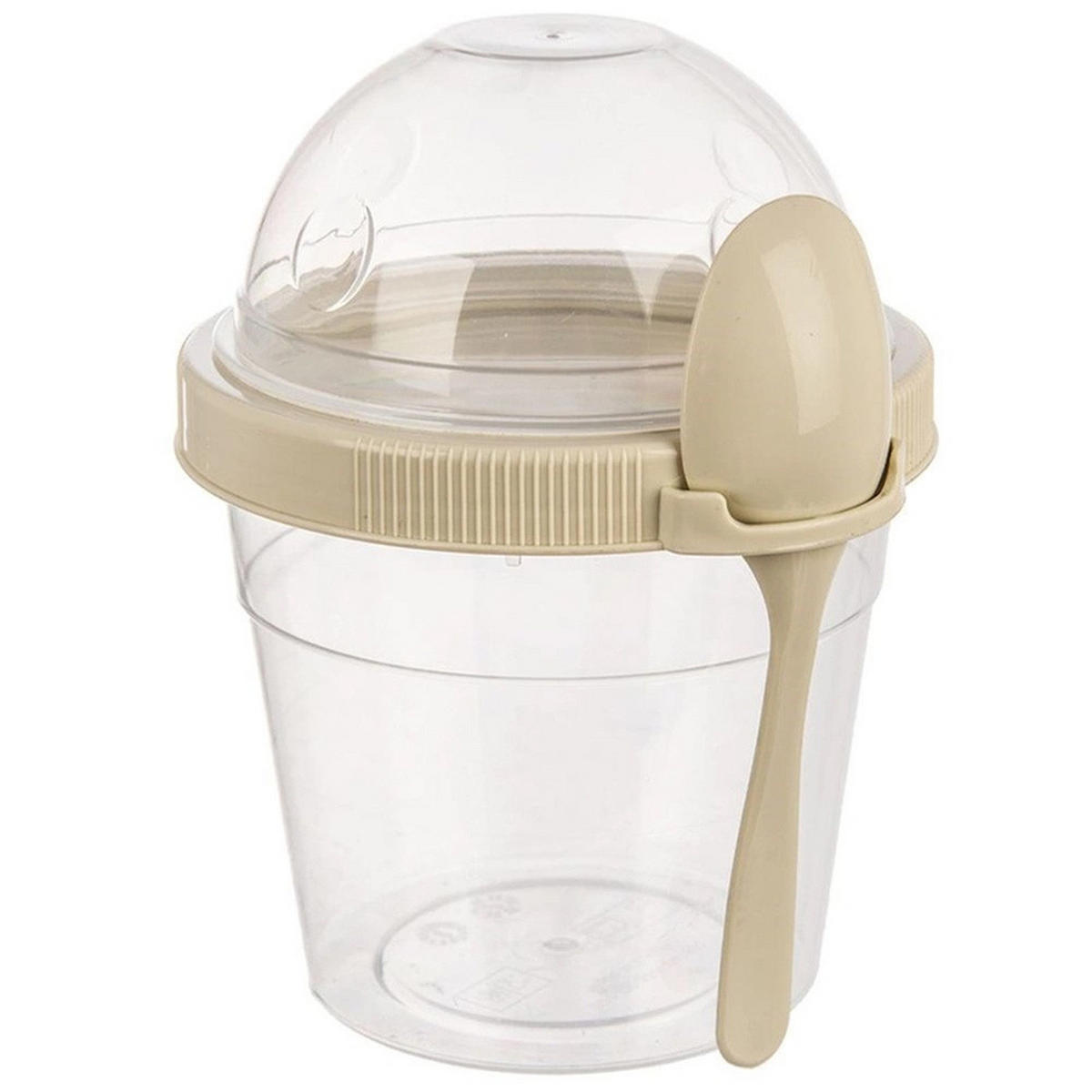 JOGHURTBECHER mit Löffel für die Lunchbox 400 ml 2 Stück. - Cappuccino, Kunststoff (11.5/13.5/10.5cm) - Orion 