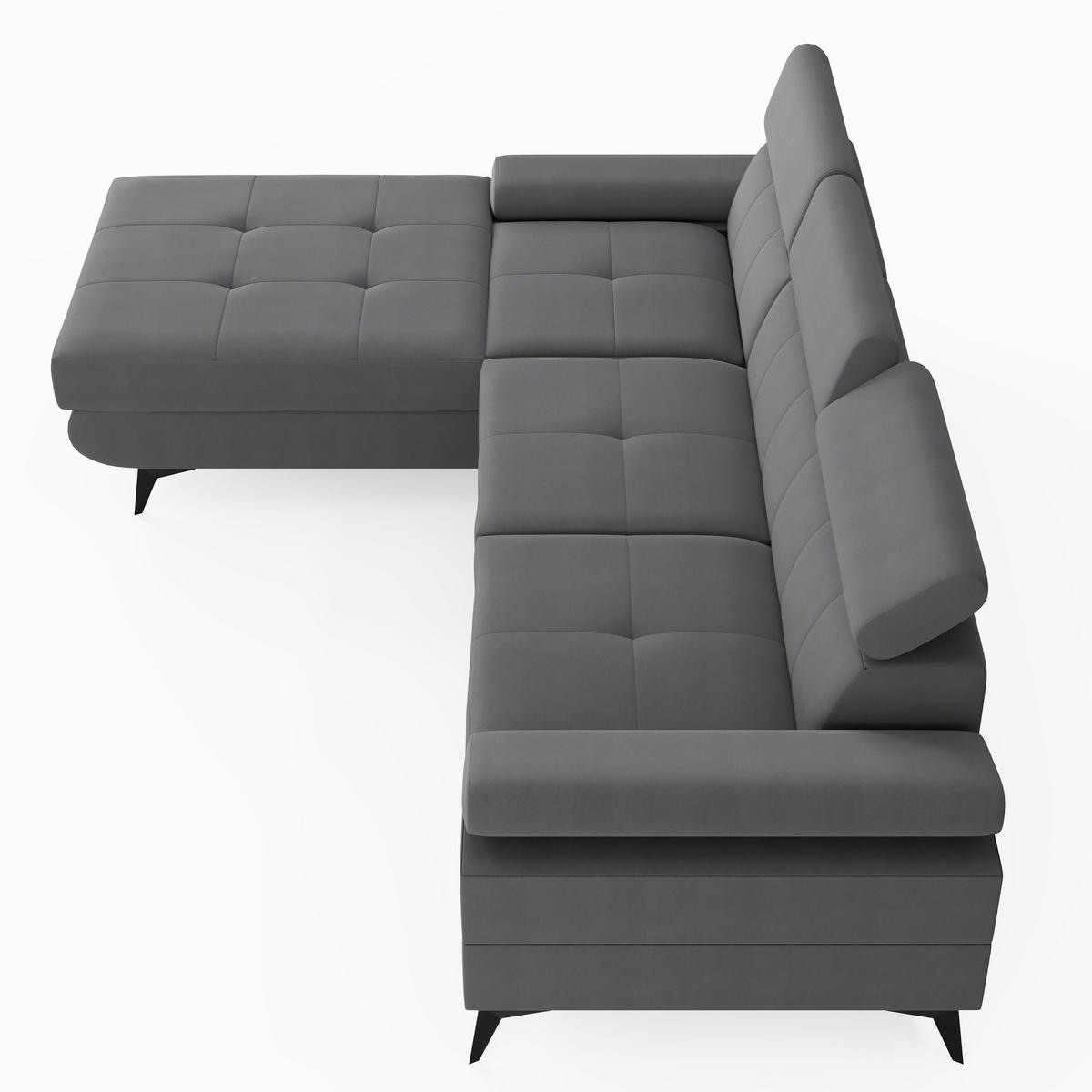ECKSOFA VENTO Links Ecru Velours Easy Clean L-Form Couch mit Schlaffunktion & Bettkasten - Ecru/Schwarz, Holz (190/261cm) - Barchello