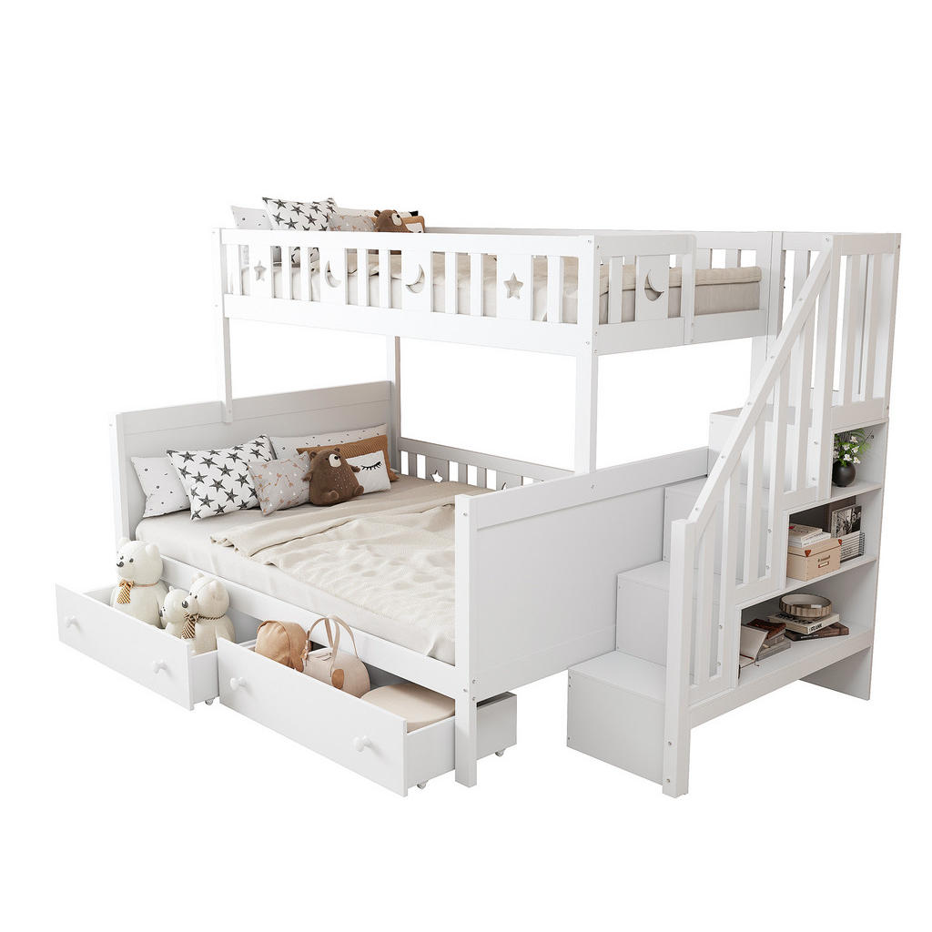 OKWISH PATROVÁ postel 90/200 cm a 140/200 cm bílá s bezpečnostními schůdky a úložným prostorem