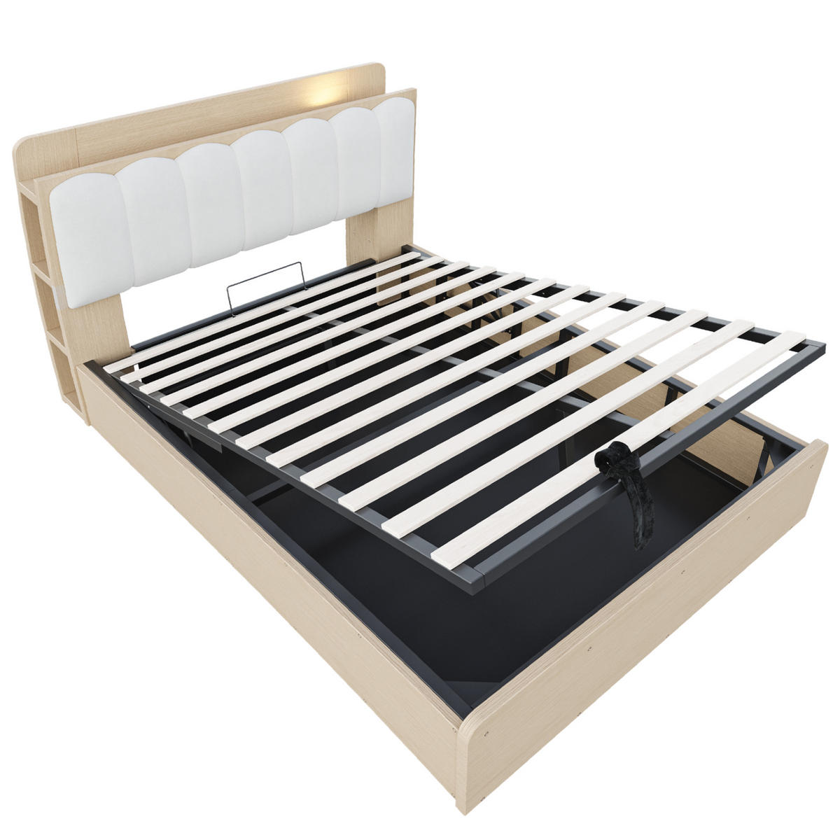 DŘEVĚNÁ POSTEL 140x200cm Úložná USB Čelo Dřevo - přírodní, dřevo (140/200cm) - FLIEKS