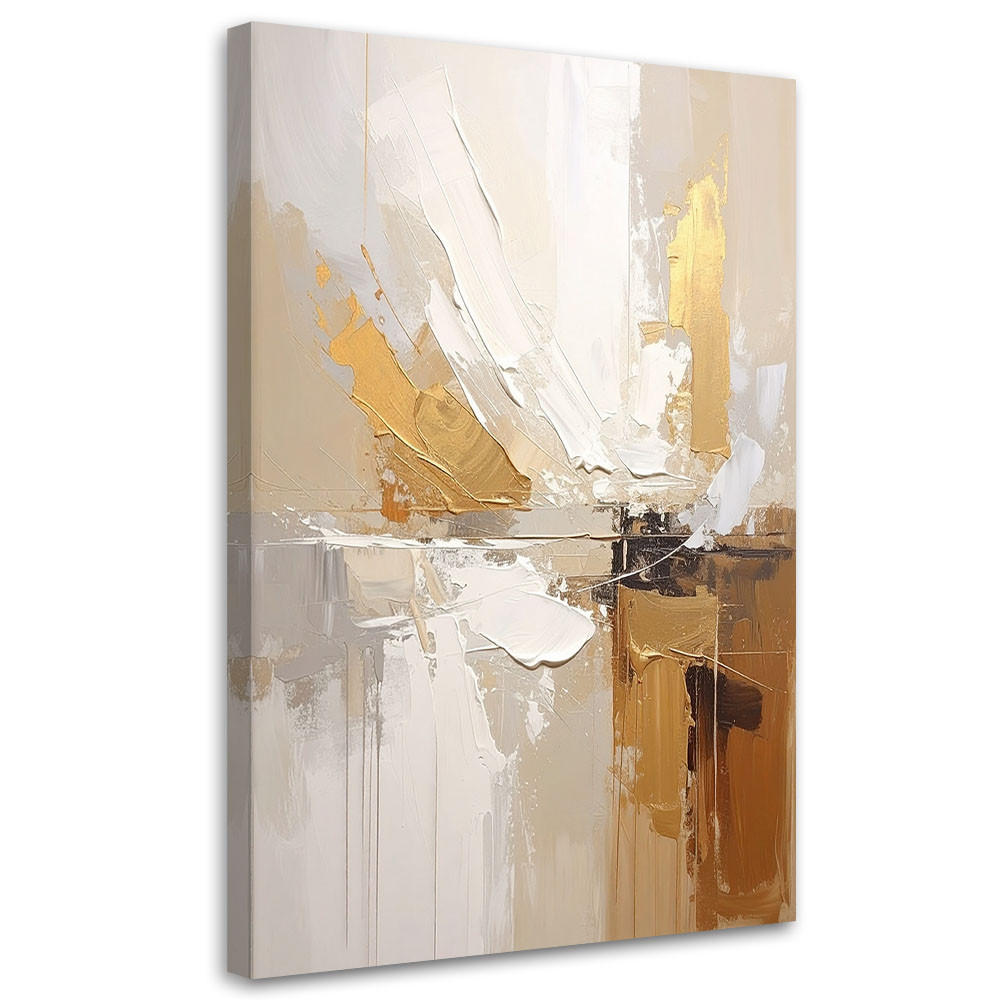 WANDBILD, Helle Abstraktion in Beige mit zarten Goldakzenten - Beige, Textil (80/120cm) - Feeby