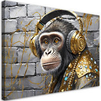 WANDBILD affe kopfhörer pop art - Goldfarben, Textil (60/40cm) - Feeby