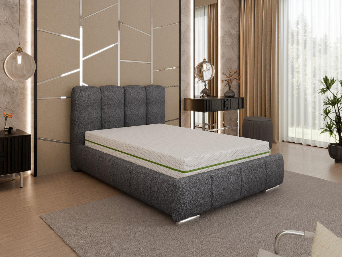 POLSTERBETT Zaira 120x200cm – Elegantes Polsterbett für modernen Wohnstil , ZONIERTE MULTI-TASCHEN-FEDERKERN (24cm), Graphitfarben - Graphitfarben, Holz (90/200cm) - Homesy