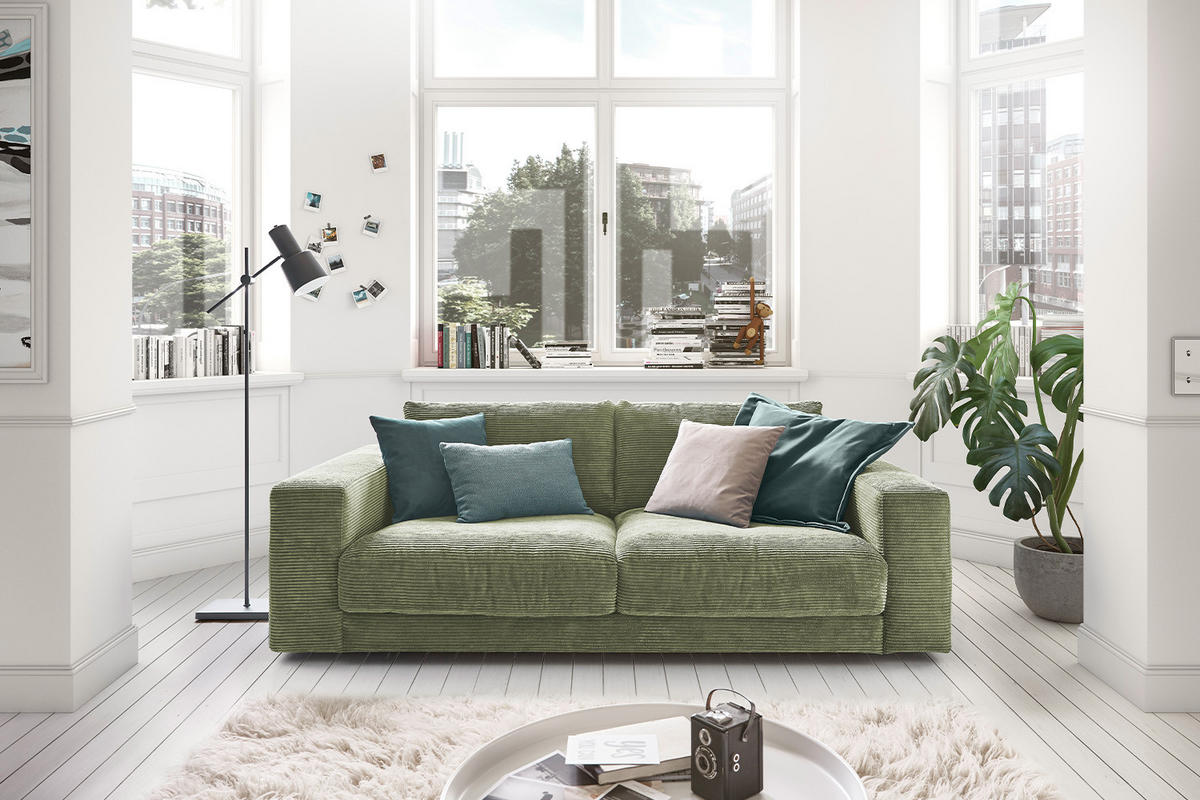 SOFA 2-SITZER MADELINE Grün Cord - Schwarz/Grün, Kunststoff/Textil (230/85/127cm) - KAWOLA