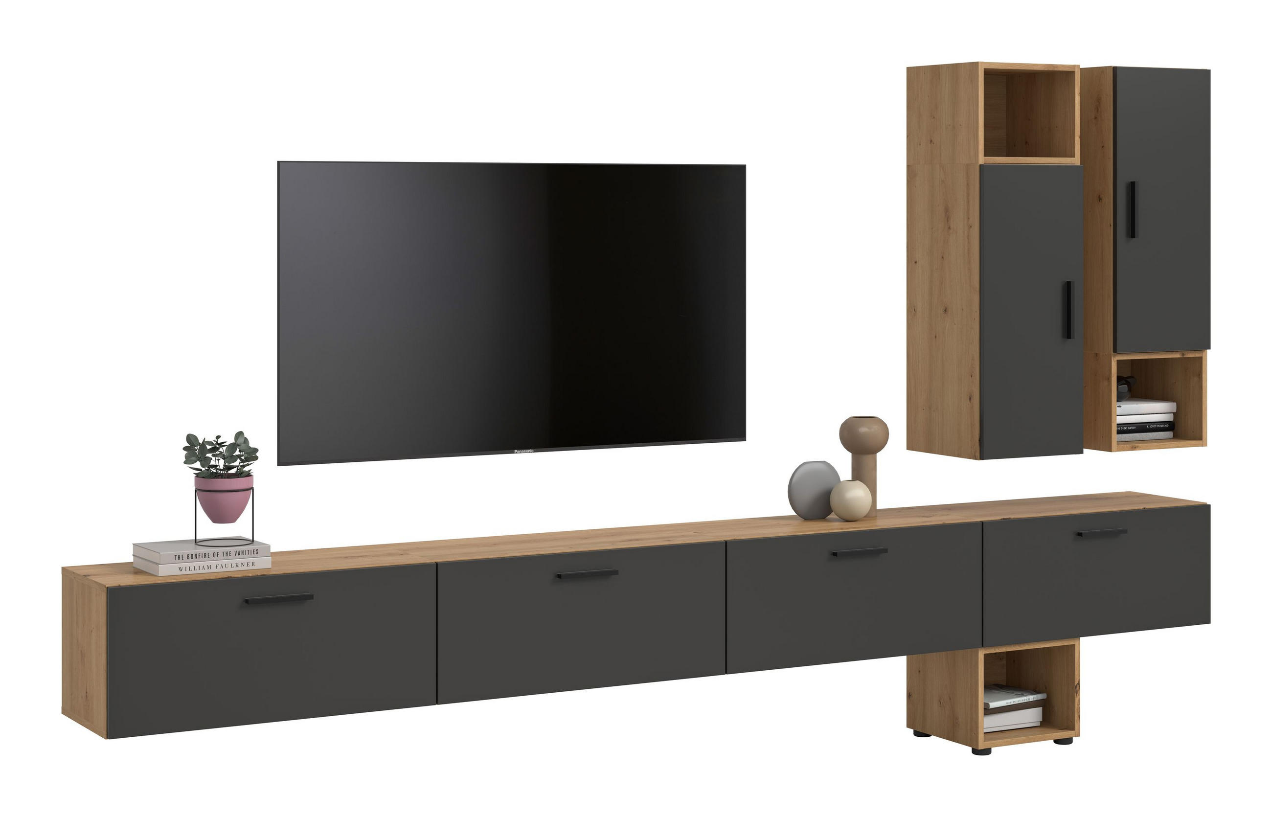 WOHNWAND Primo 6 tlg. (B/H/T: ca. 300/178/34 cm) in Artisan Oak /Basalt grau - Eiche Artisan, Holzwerkstoff (300/178/34cm)