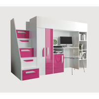 HOCHBETT Party weiß / pink Hochglanz - Griffe weiß / pink 120 / 247 / 165cm - Altrosa/Weiß, Holz/Holzwerkstoff (90/200cm) - Feldmann-Wohnen