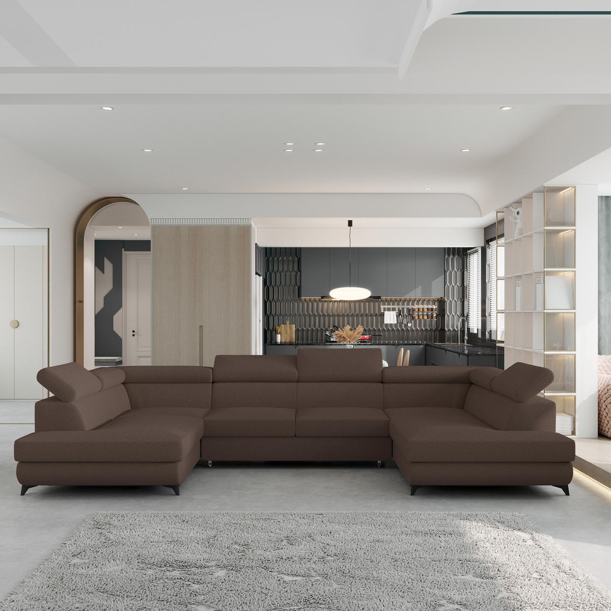 ROHOVÁ SEDAČKA VINTESSA hnědá - černá/hnědá, kov/dřevo (323/190cm) - MASSENO