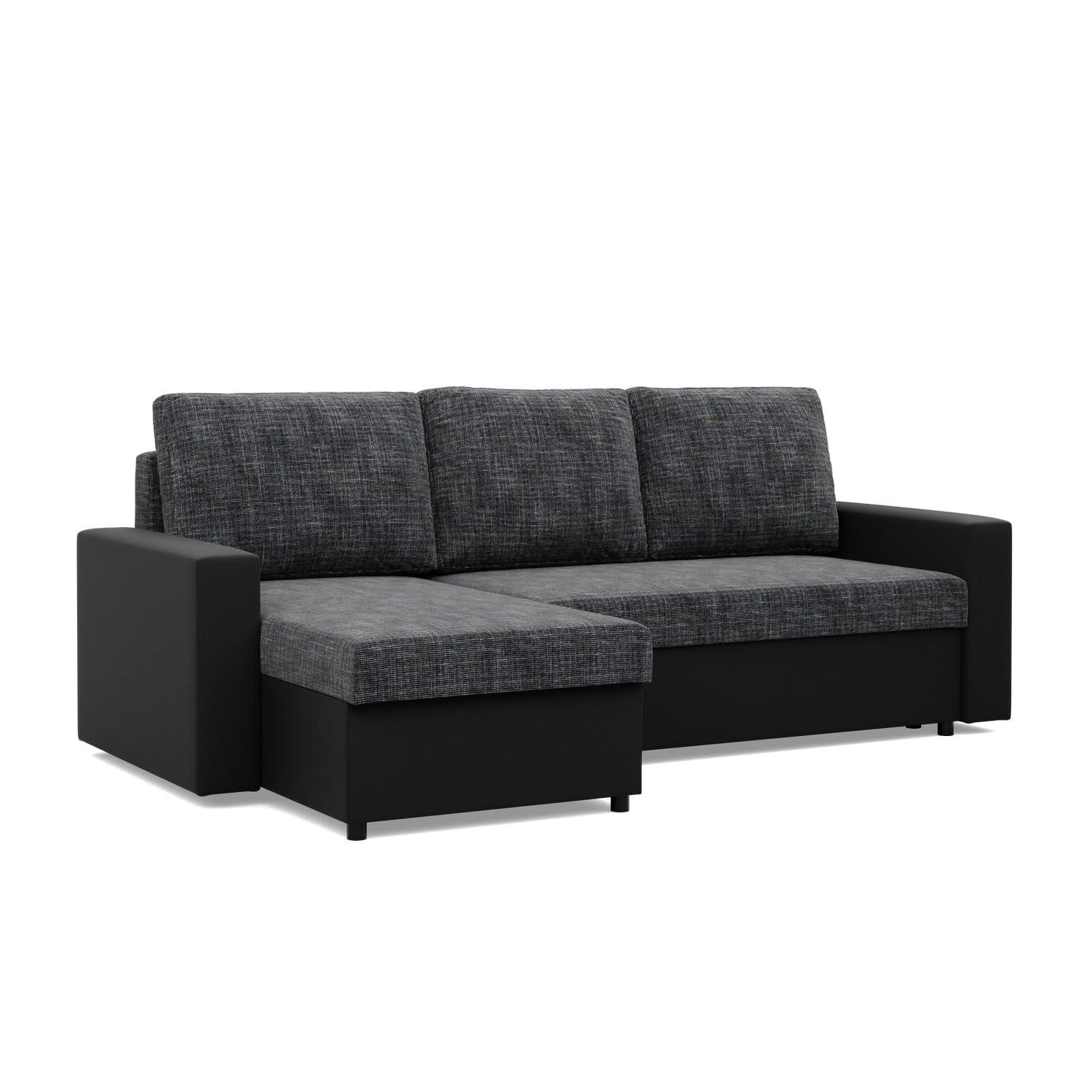 ECKSOFA MIT SCHLAFFUNKTION LUNA, Schwarz + Schwarz - Schwarz, Textil (231/140cm)