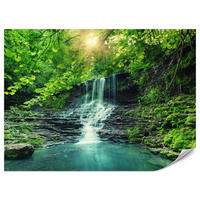 FOTOTAPETE für Schlafzimmer Türkisfarbener Wasserfall Wald Bäume Blätter Felsen 250x175 - Türkis/Blau, Papier (250/175cm) - Muralo
