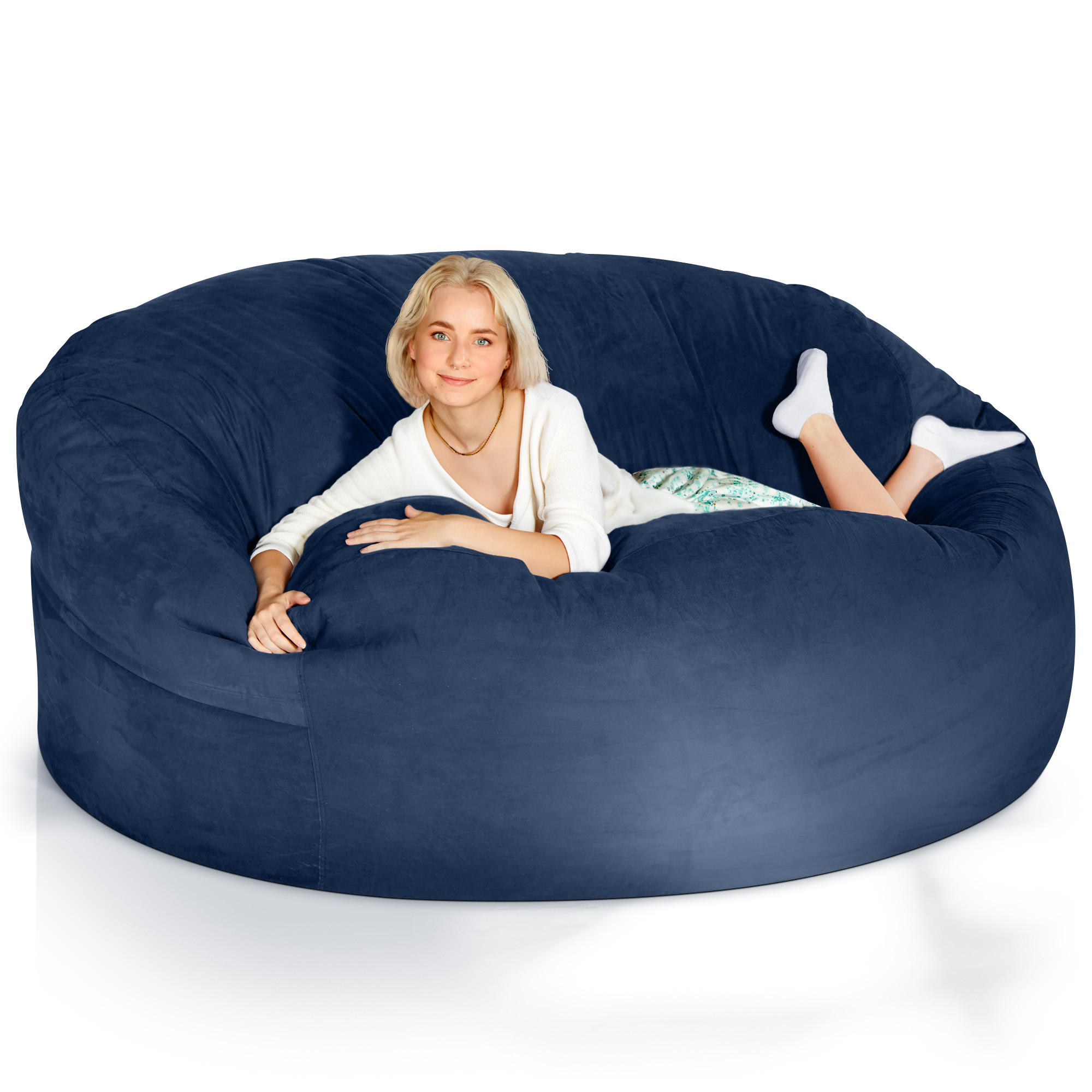 RIESEN-SITZSACK XXL JUMBO Velours 6ft - Dunkelblau, Textil (180/120/180cm) - Green Bean