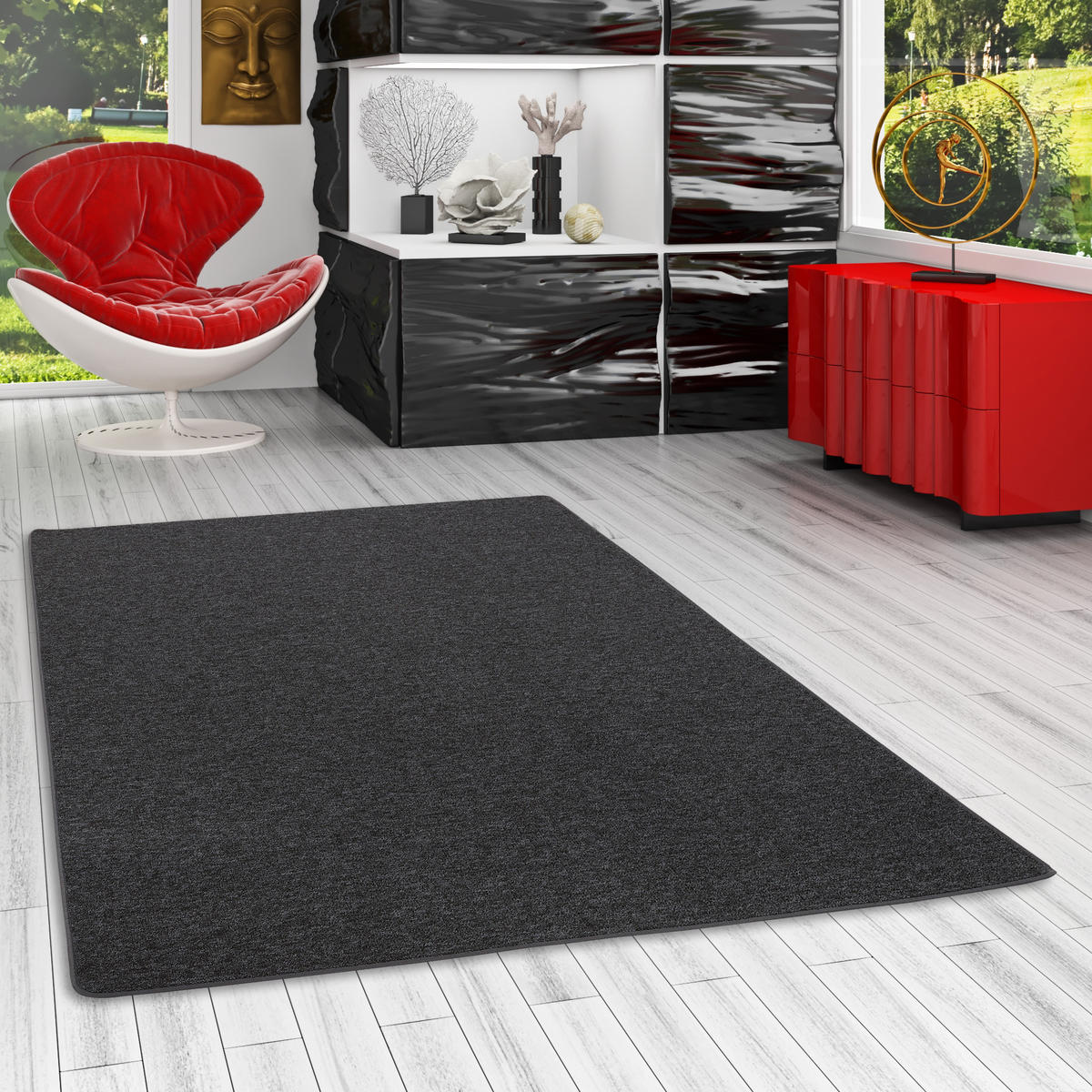 FEINSCHLINGEN VELOUR TEPPICH STRONG - Schwarz/Grau, Textil (100/400cm) - Snapstyle