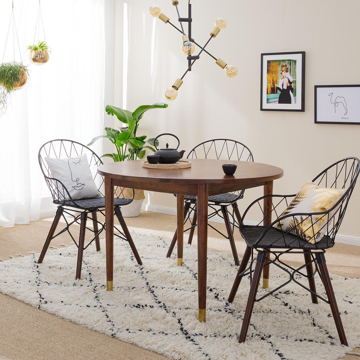ESSTISCH - Akazie massiv / Metall - Akazie / Gold - Braun, Holz/Metall (110/110/76cm) - home24