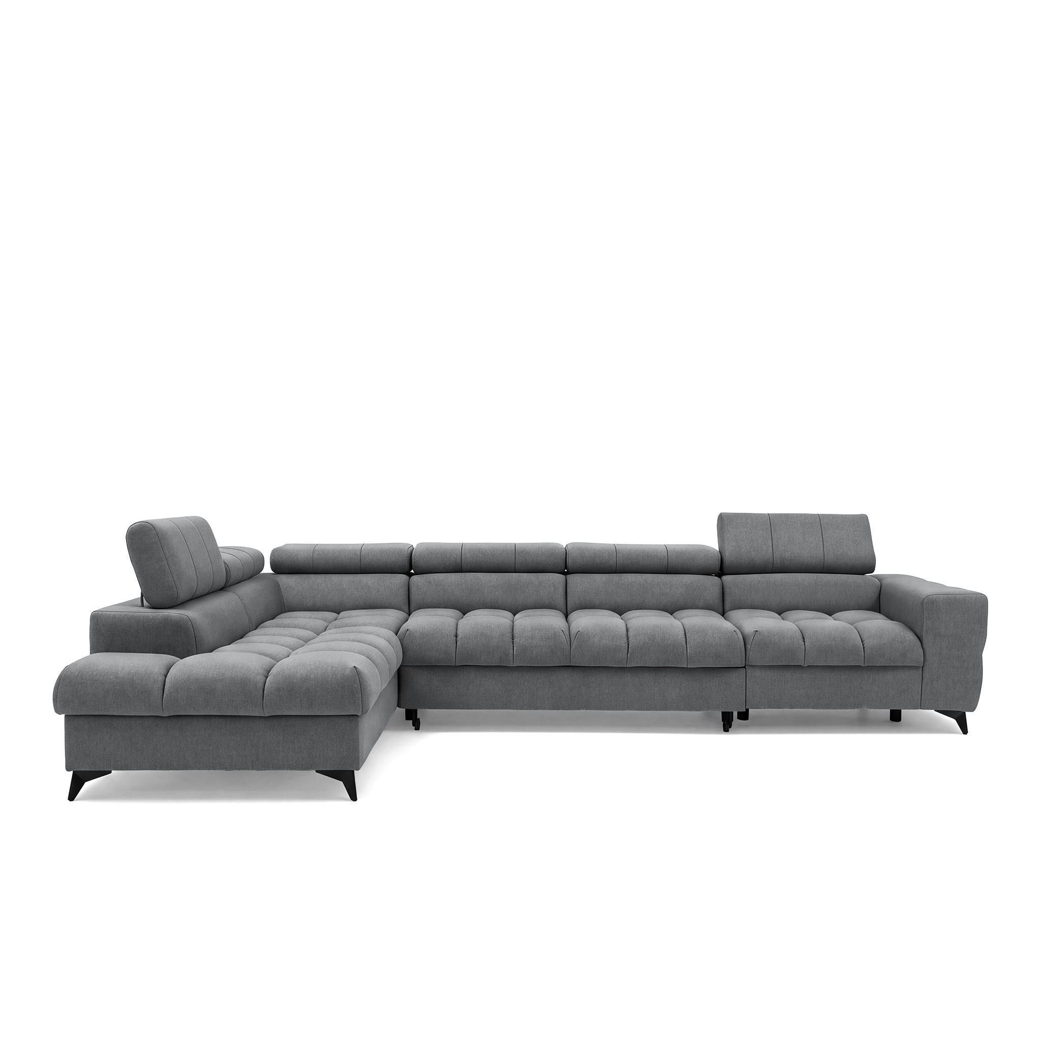 ECKSOFA PUDDING MAXI L Links mit Schlaffunktion 125x195 Velours Dunkelgrau - Dunkelgrau/Schwarz, Holz/Textil (203/350cm) - Muffo