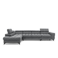 ECKSOFA PUDDING MAXI L Links mit Schlaffunktion 125x195 Velours Dunkelgrau - Dunkelgrau/Schwarz, Holz/Textil (203/350cm) - Muffo