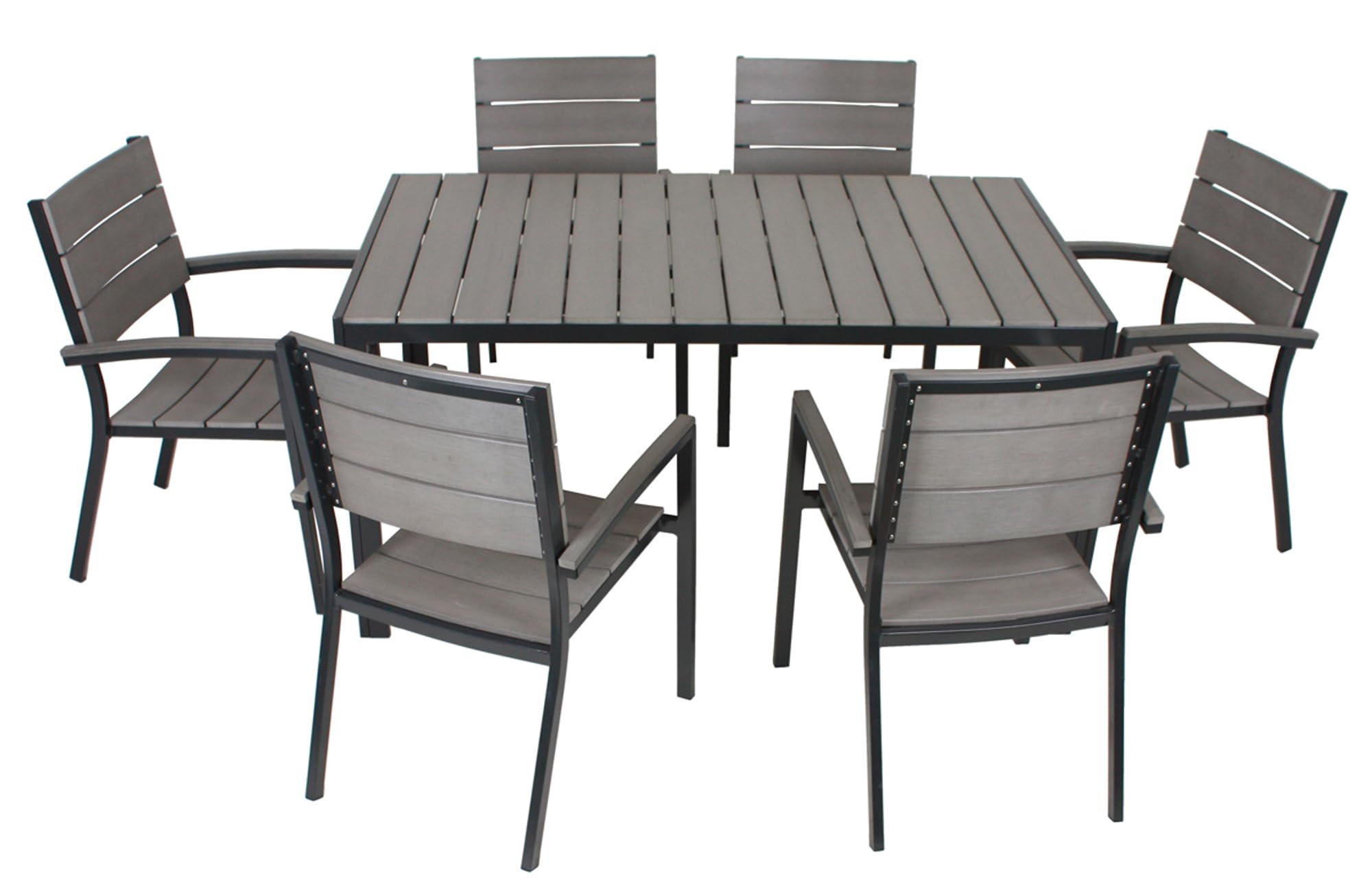 GARTEN-SITZGRUPPE Mila 7-teilig Gartenmöbel-Set - Anthrazit, Kunststoff - DELUKE