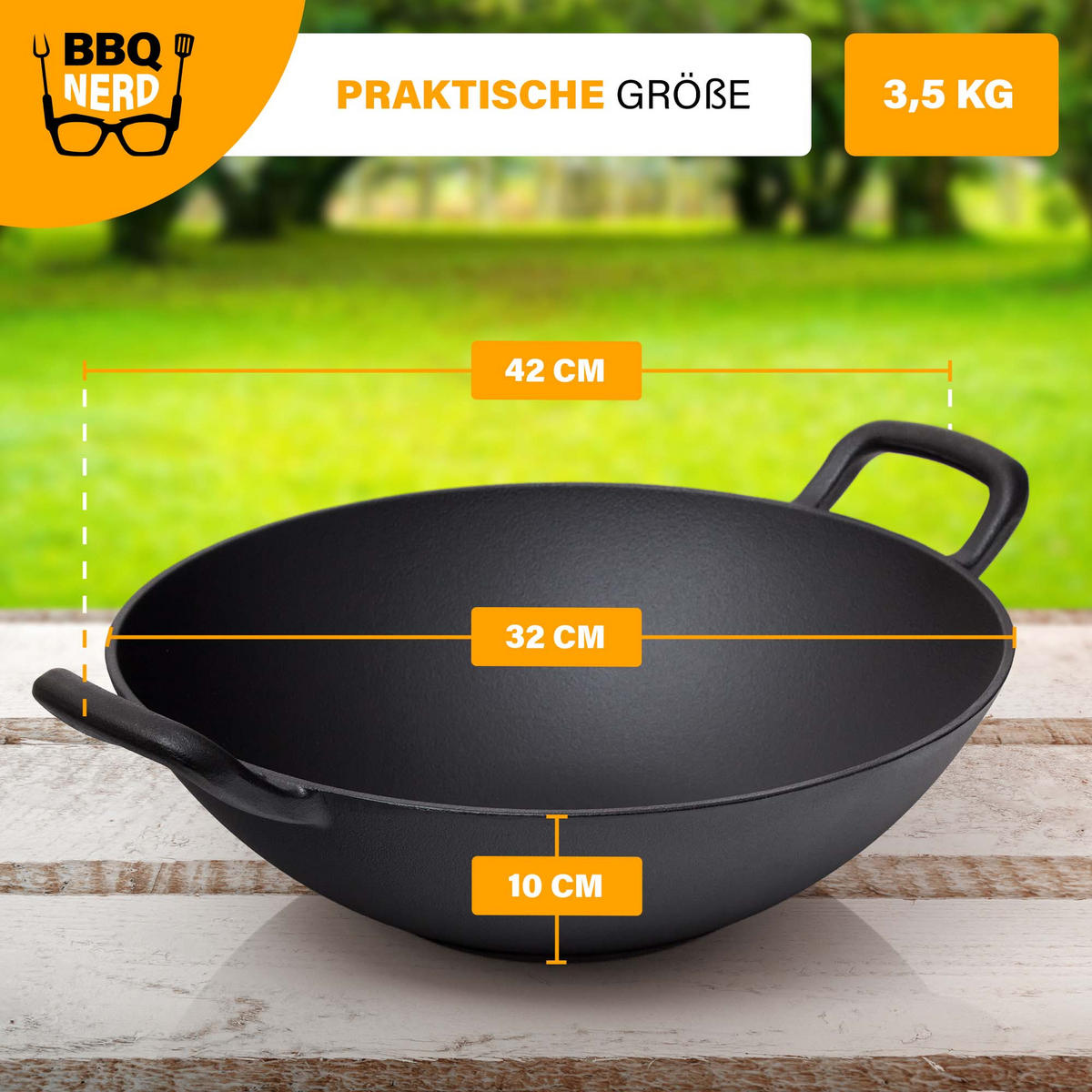 WOK Gusseisen Ø33,5cm WOKpfanne asiaische Gusspfanne - Schwarz, Metall (34/12/34cm) - BBQ Nerd