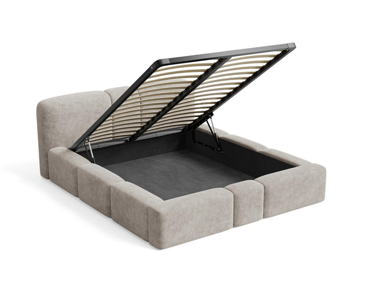 POLSTERBETT Monte 140x200 cm mit stabilem Metallrahmen, Bettkasten und Stauraum, Doppelbett mit Kopfteil - Perfect Harmony Dunkelbeige - Grau, Holzwerkstoff (140/200cm) - Chilly