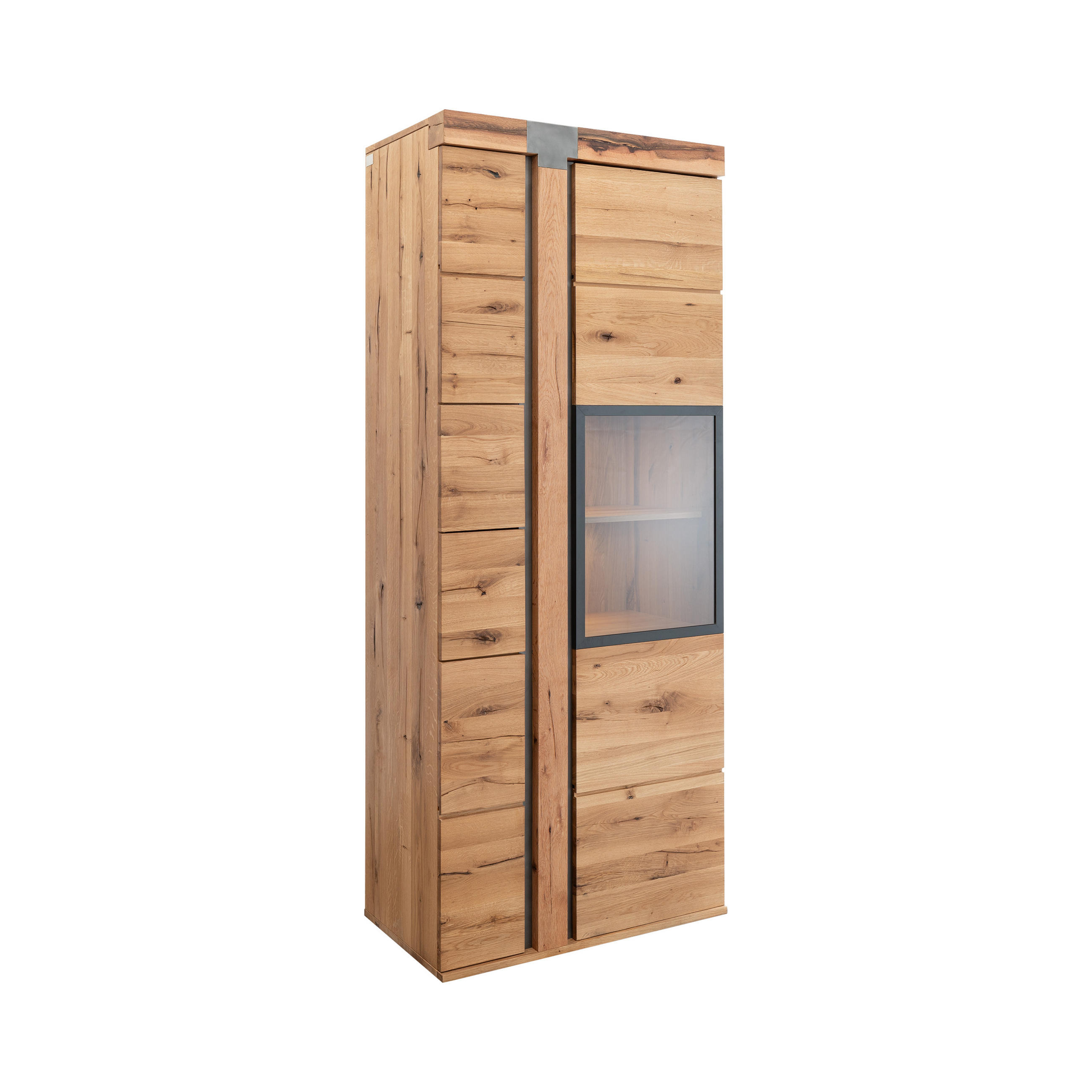 VITRINE Wildeiche / Zerreiche 80x45x204 natur geölt NEW AMSTERDAM #08 - Naturfarben, Holz (80/204/45cm) - Massivmoebel24