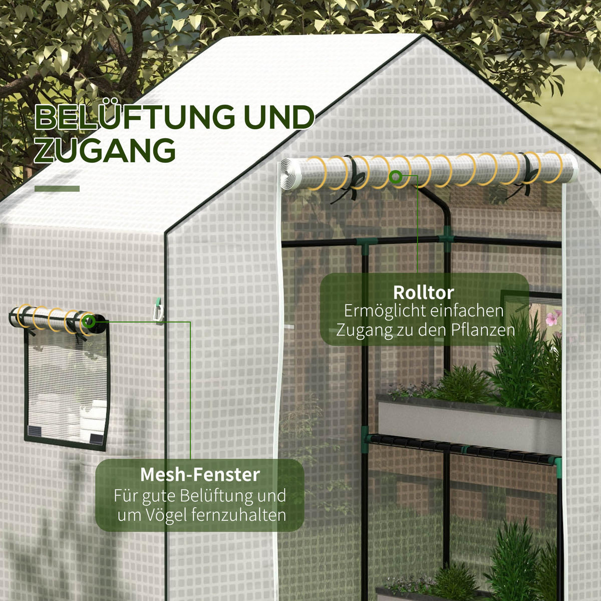 PE-FOLIE Ersatzabdeckung mit UV-Schutz, Rolltür, Seitenfenster, Weiß - Weiß, Kunststoff (73/190/140cm) - Outsunny