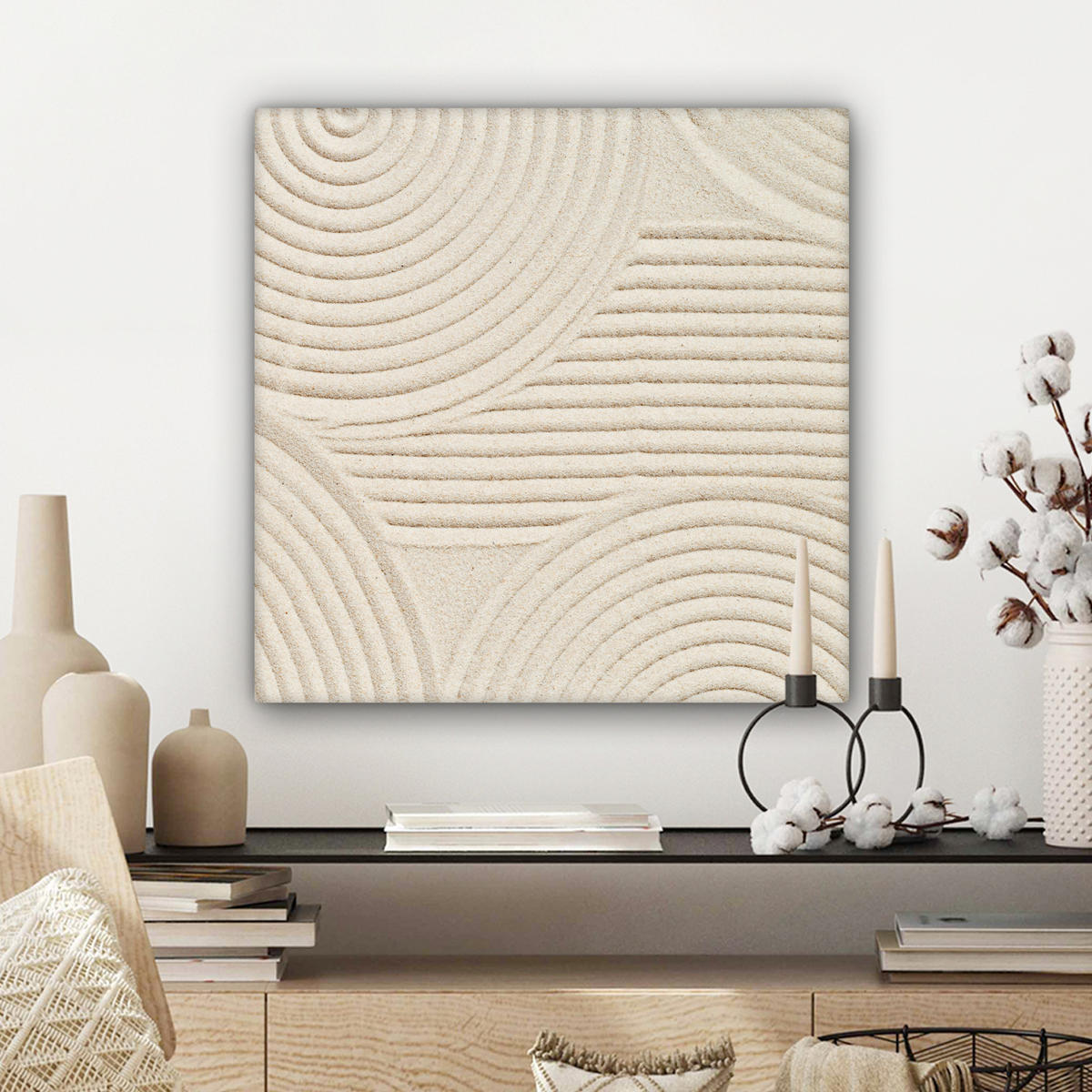 LEINWANDBILD Muster - Abstrakt - Weiß Wandbild Wohnzimmer 50x50 cm - Beige, Textil (50/50cm) - MuchoWow