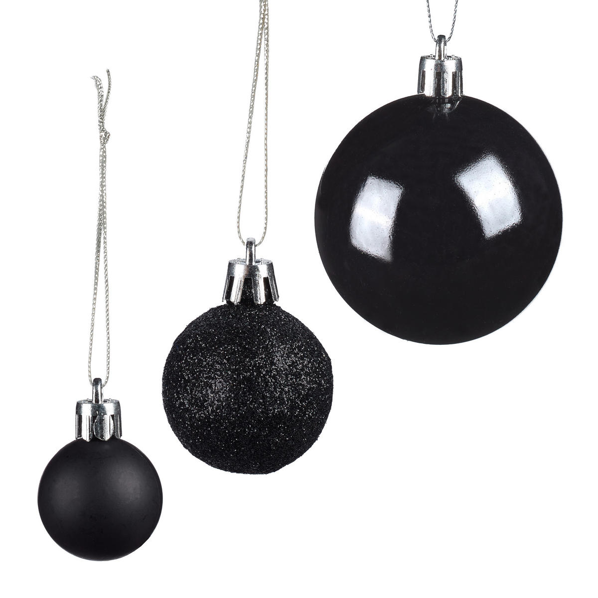 100XWEIHNACHTSKUGELN - Schwarz, Kunststoff (6/7/6cm) - Relaxdays