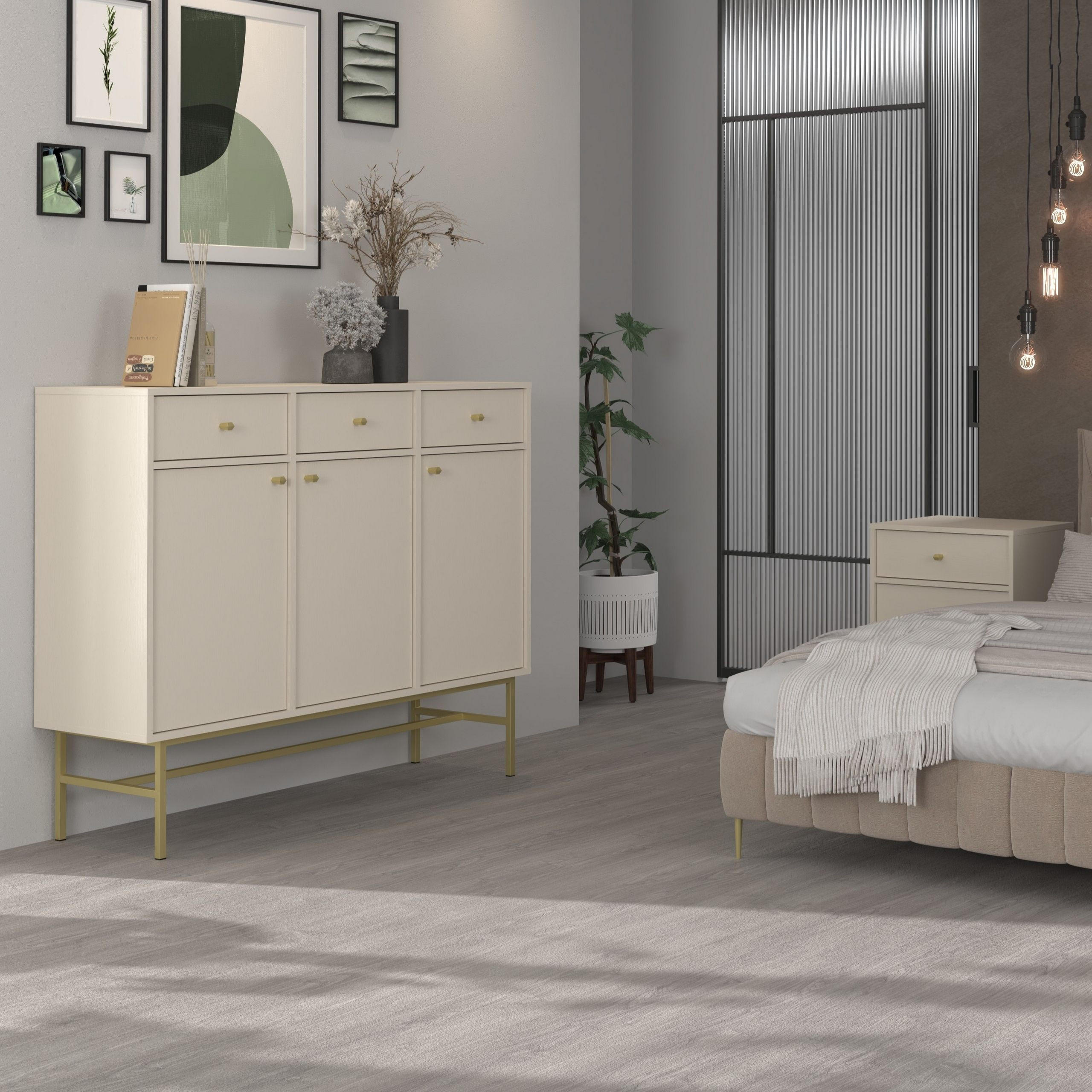 KOMMODE TORINO 125/108/41 cm mit 3 Schubladen 3 Türen Beige - Beige, Holzwerkstoff (125/108/41cm) - MASSENO