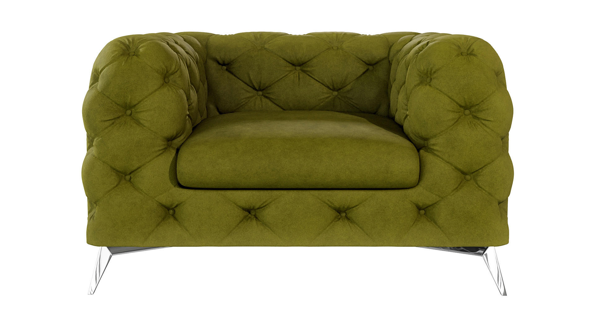 CHESTERFIELD-SESSEL Laura Olive Samt - Silberfarben/Olivgrün, Holz/Textil (125/75/100cm) - S-Style Möbel