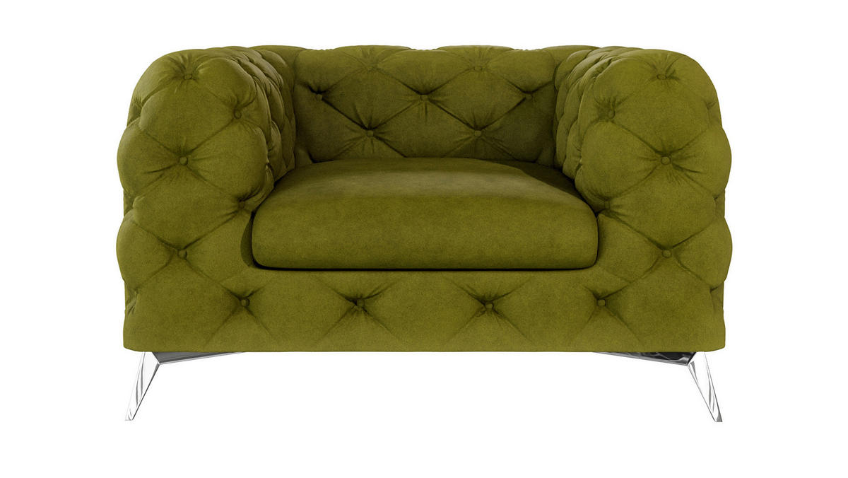 CHESTERFIELD-SESSEL Laura Olive Samt - Silberfarben/Olivgrün, Holz/Textil (125/75/100cm) - S-Style Möbel