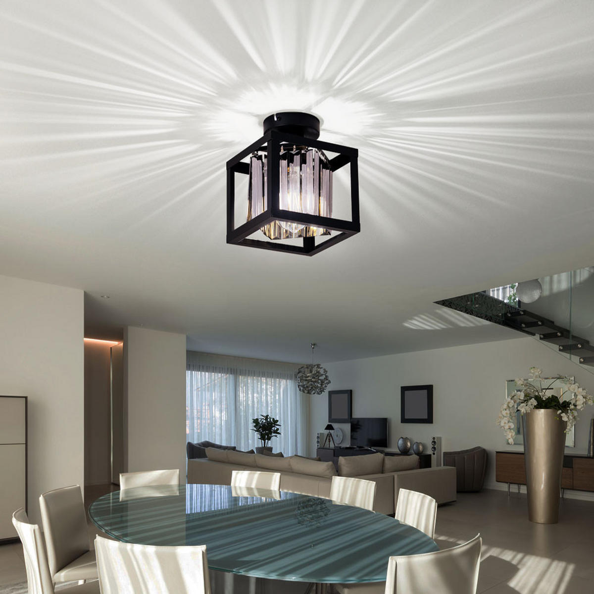 LED DECKENLEUCHTE MATHILDE Schwarz Glaskristall - Schwarz, Glas (17/17/21cm) - Globo Lighting