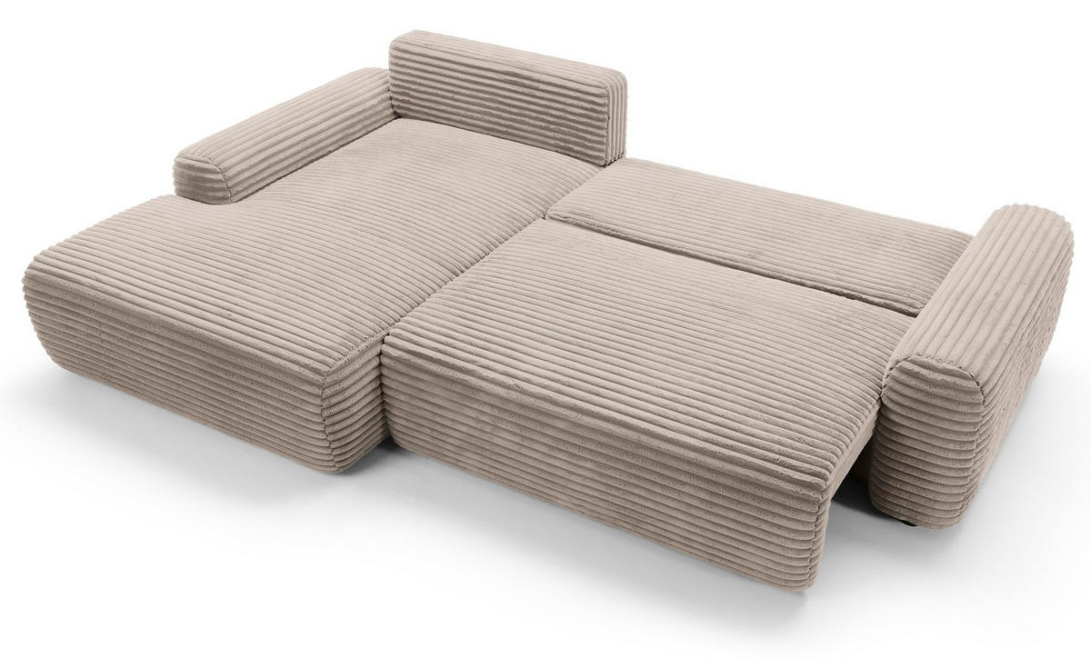 ECKSOFA 260 cm Cantara mit Cordstoff, Bettkasten, Links, Hellbraun - Hellbraun, Holz (264/162cm) - Emporius