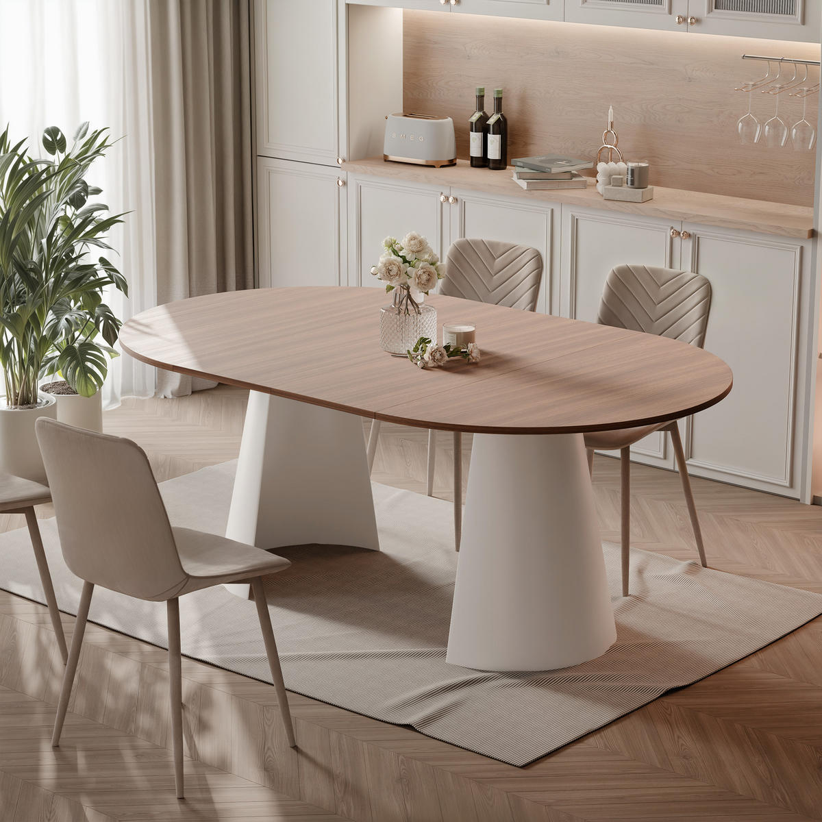 AUSZIEHTISCH BASE 100-176/76 cm, Weiß / Franklin-Nussbaum - Nussbaumfarben/Weiß, Holzwerkstoff/Metall (100/100/76cm) - Idohome