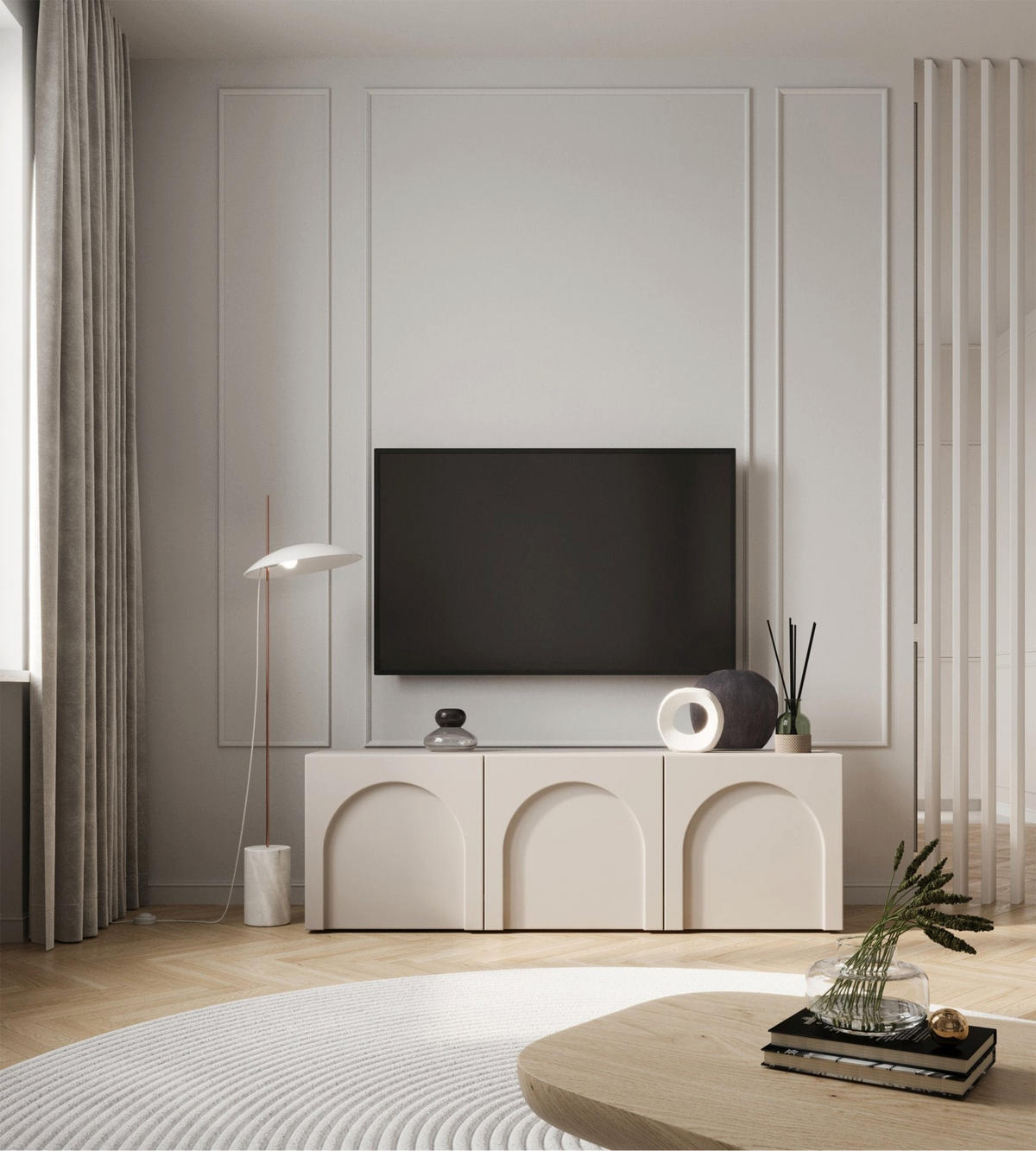 TV stolek Arkadia kašmírově šedý 150/49/35 cm - kašmírová/šedohnědá, kompozitní dřevo (150/49/35cm) - Selsey