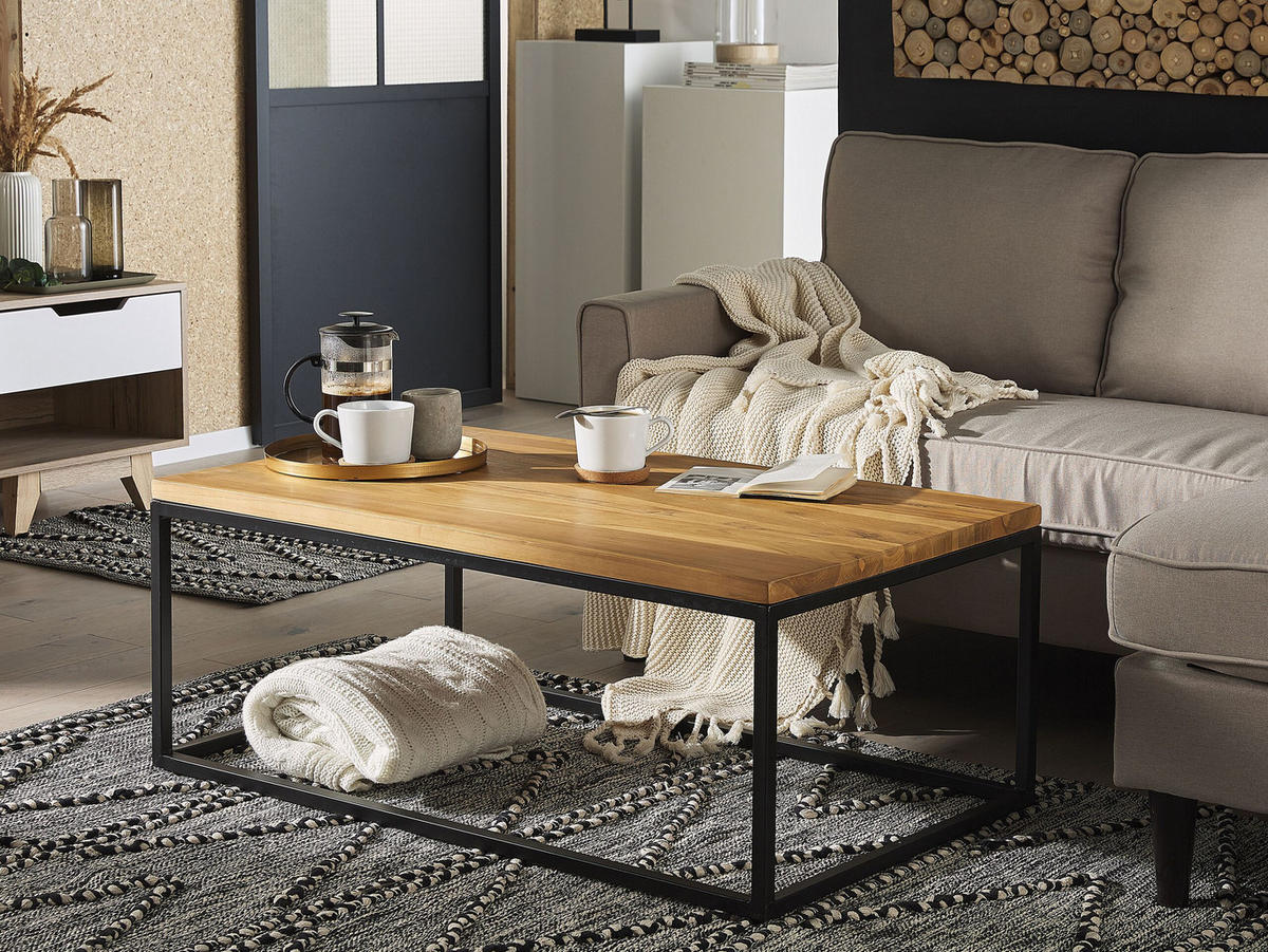 COUCHTISCH Teakholz hellbraun rechteckig 60/100 cm Provo - Hellbraun, Holz (60/100/40cm) - Beliani